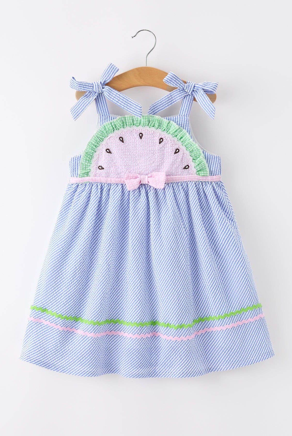 Watermelon Striped Girls Dress-360 Carolines Closet-Rylee Faith Designs-The Lovely Closet, Women's Fashion Boutique in Alexandria, KY