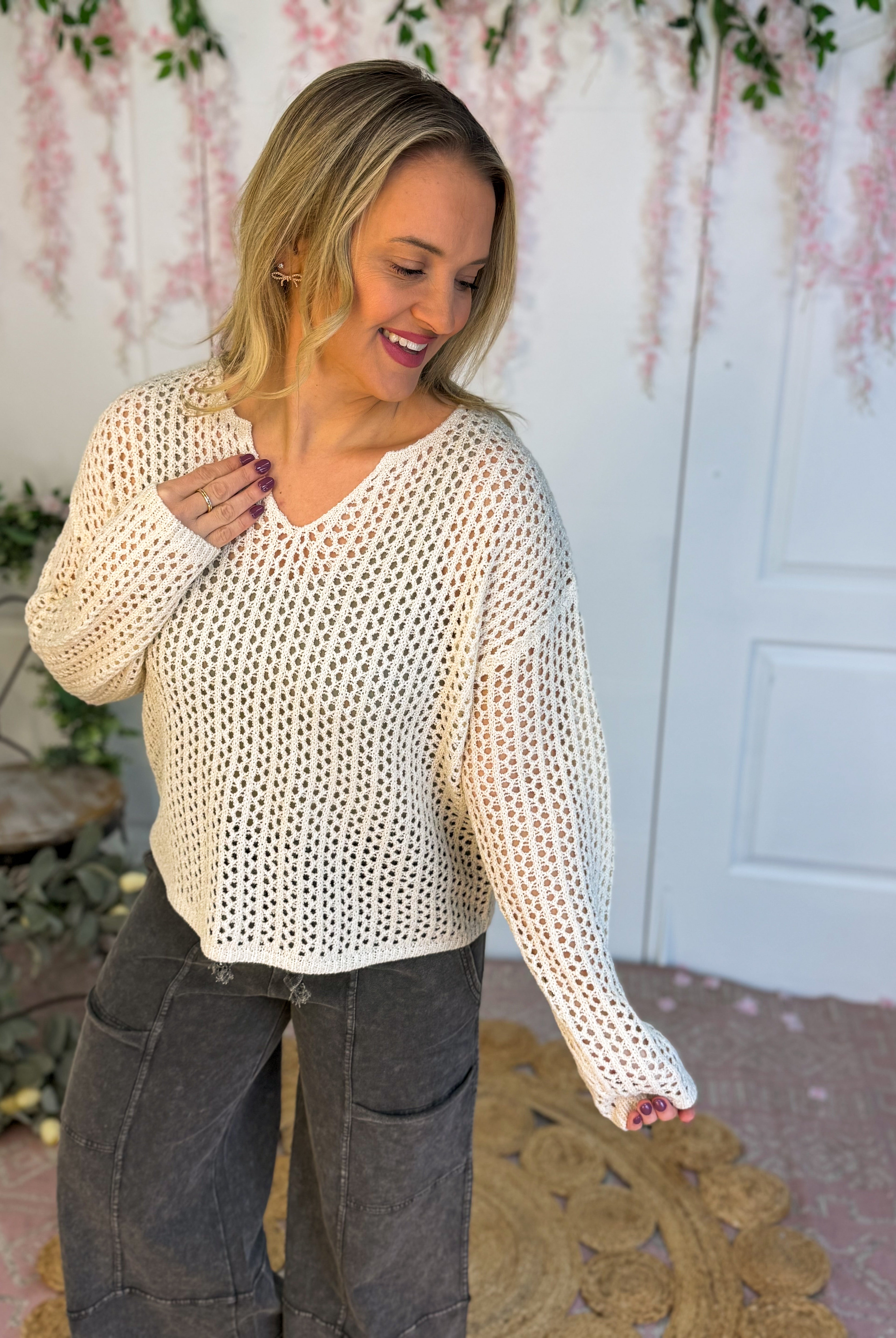 Open Knit Sweater - Oatmeal-140 Sweaters-The Lovely Closet-The Lovely Closet, Women's Fashion Boutique in Alexandria, KY