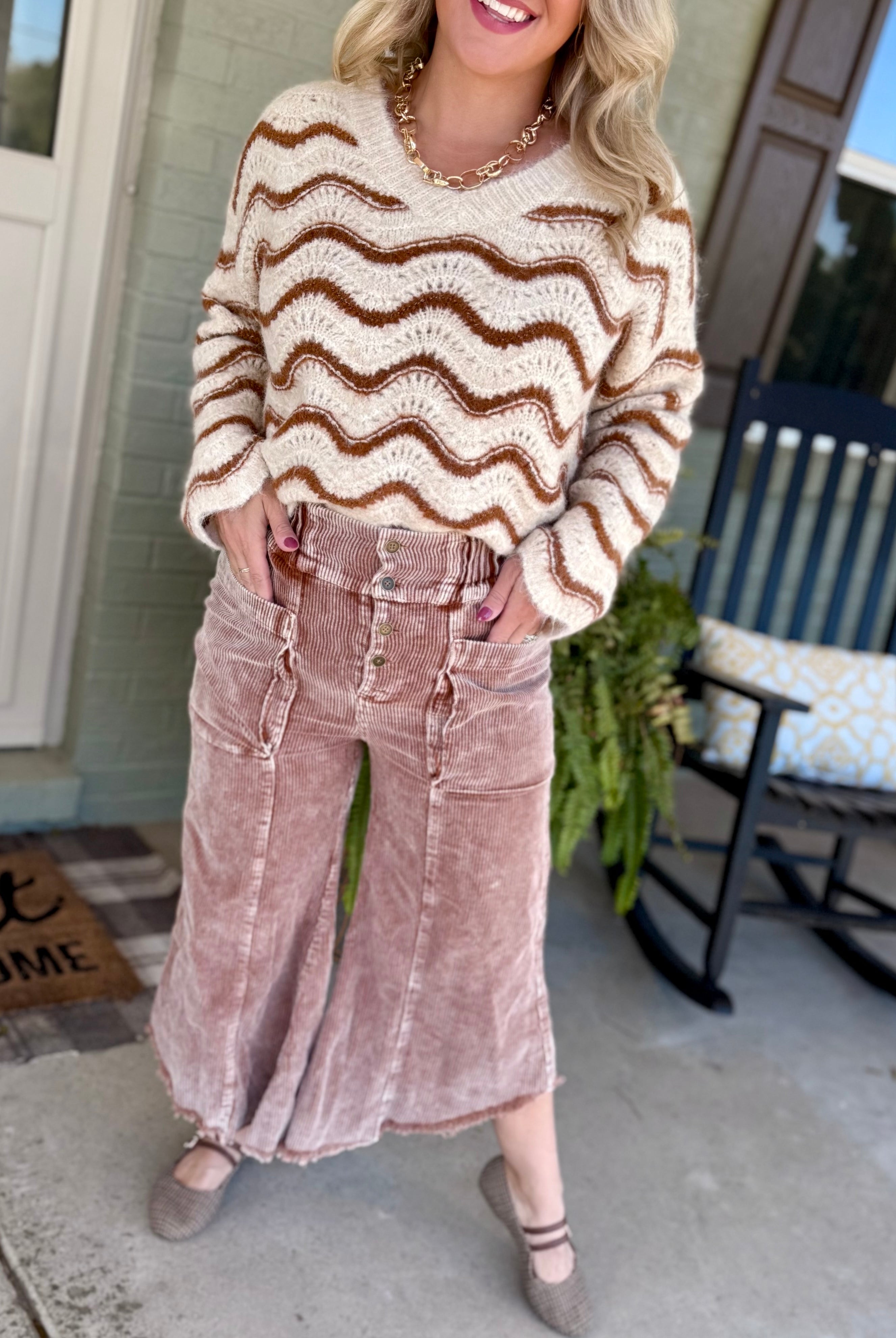 Autumn Glow Corduroy Cropped Pants - Warm Brown-240 Pants-Anniewear-The Lovely Closet, Women's Fashion Boutique in Alexandria, KY