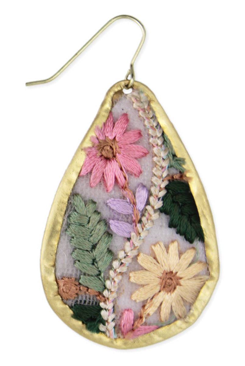 Floral Vines Embroidered Gold Teardrop Earrings-280 Accessories-ZAD-The Lovely Closet, Women's Fashion Boutique in Alexandria, KY