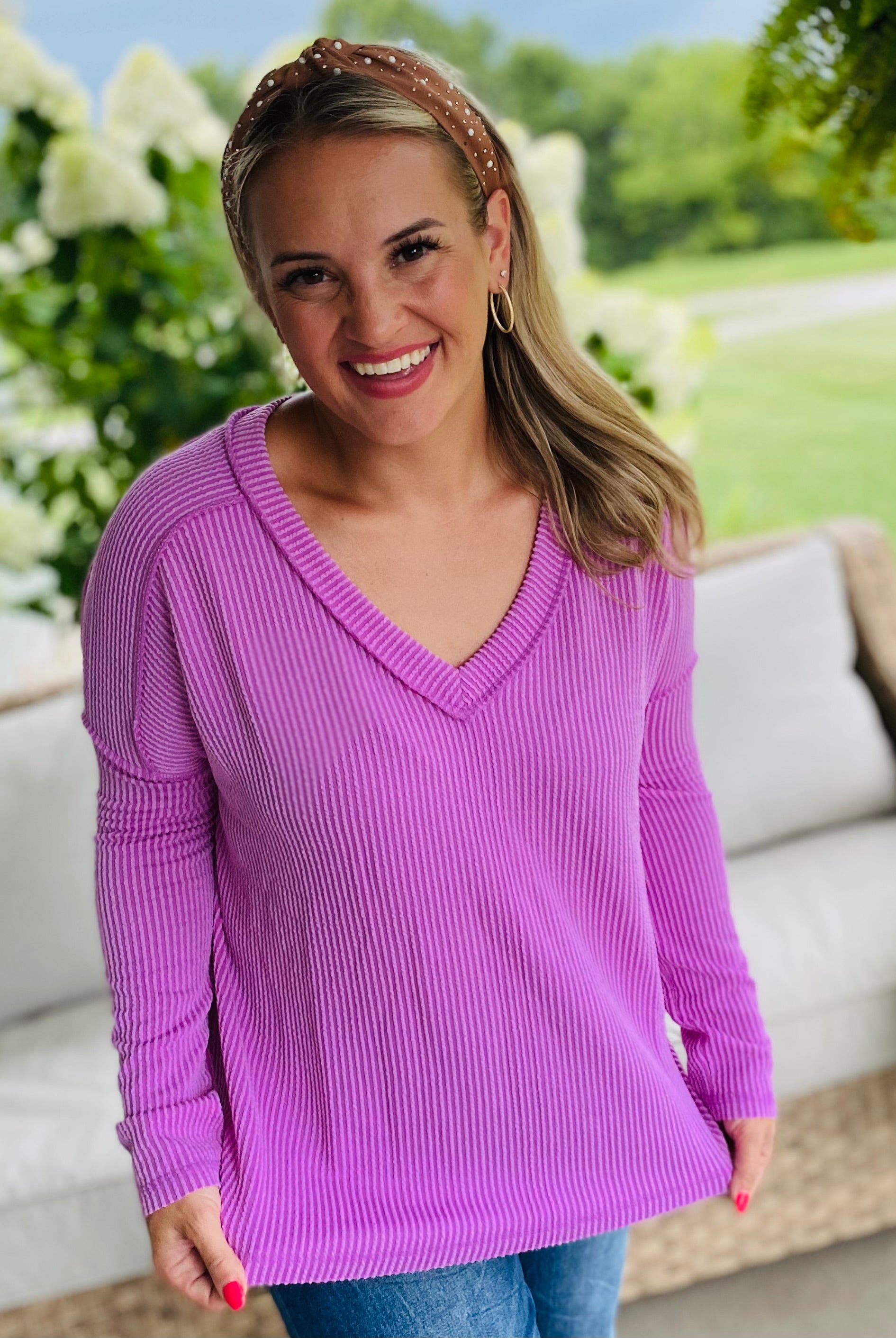 Autumn Days Ribbed Top - Orchid-110 Long Sleeve Top-zenana-The Lovely Closet, Women's Fashion Boutique in Alexandria, KY