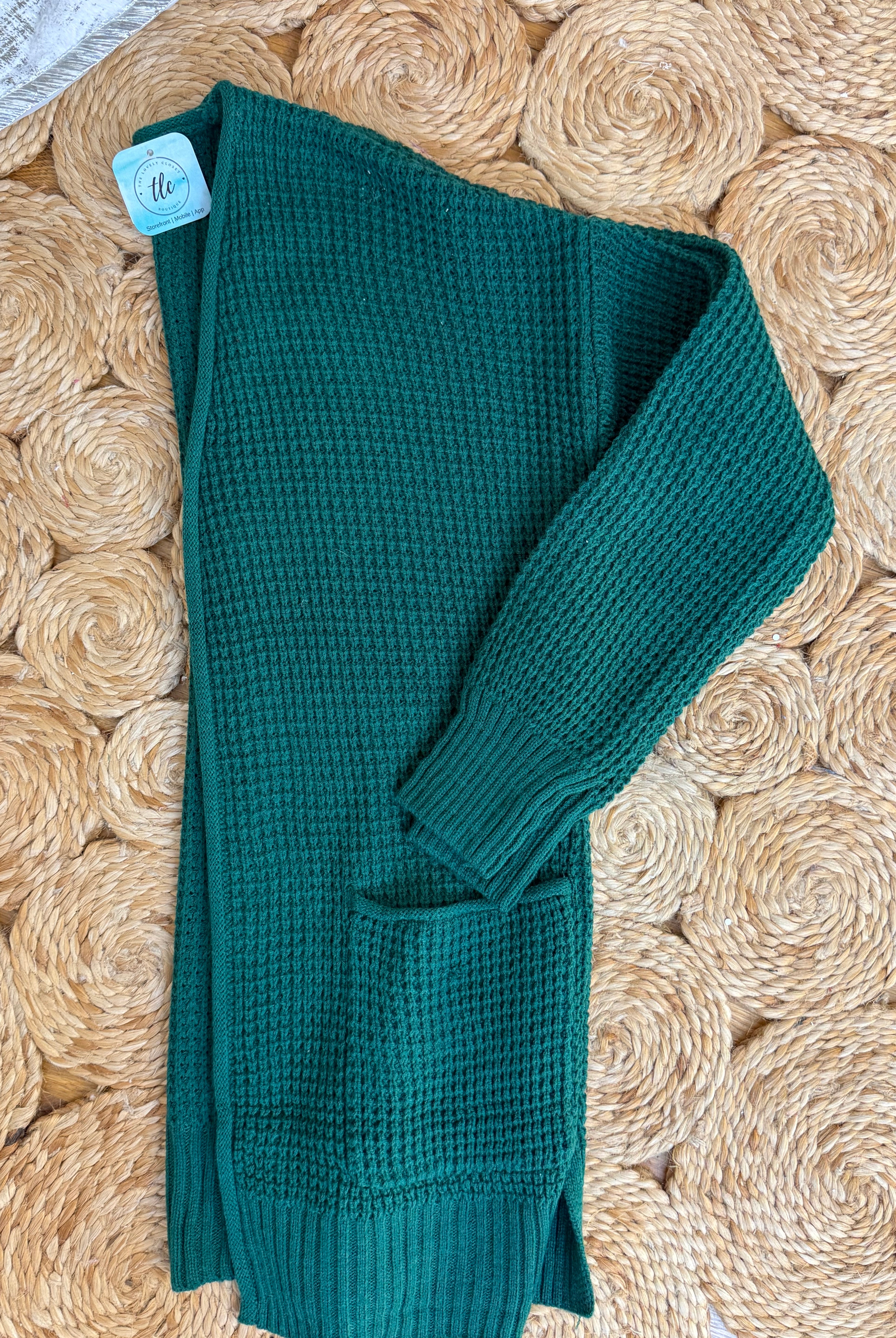 Waffle Knit Cardigan - Hunter Green-160 Cardigan/Kimonos-zenana-The Lovely Closet, Women's Fashion Boutique in Alexandria, KY