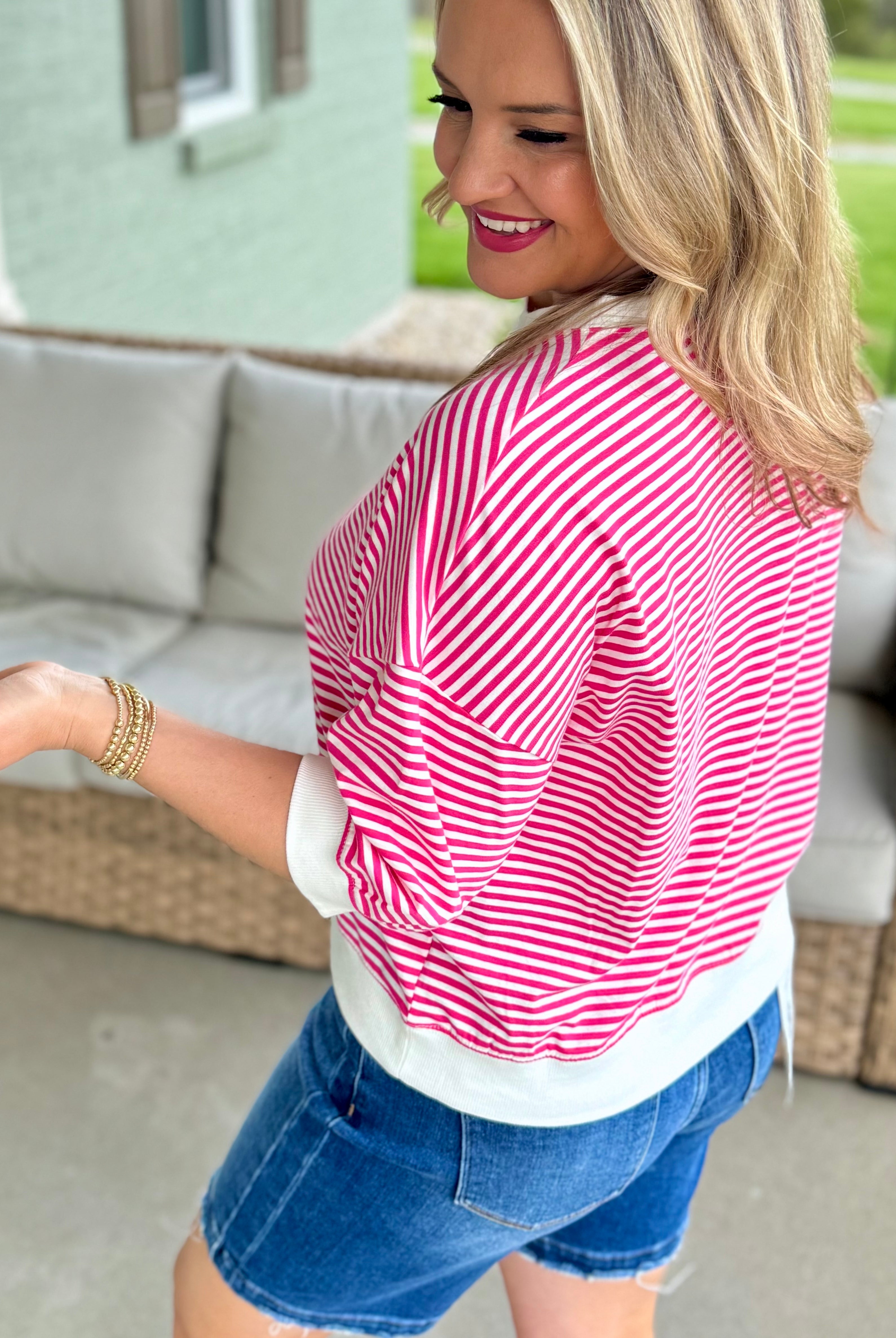 Simply Spring Striped Top - Pink-100 Short Sleeve Tops-zenana-The Lovely Closet, Women's Fashion Boutique in Alexandria, KY