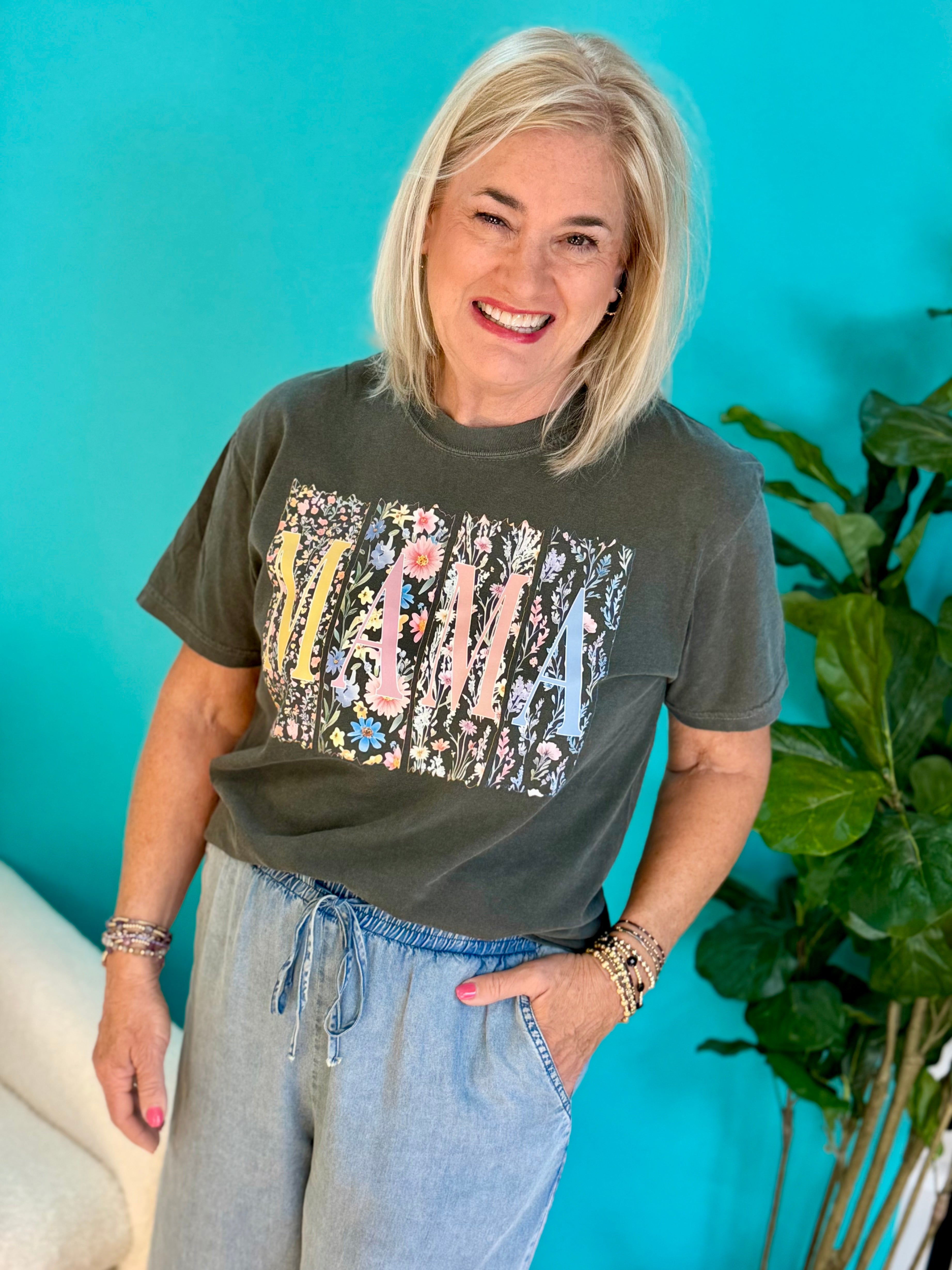 Mama Floral Graphic T-Shirt- Pepper-130 Graphics-The Lovely Closet-The Lovely Closet, Women's Fashion Boutique in Alexandria, KY