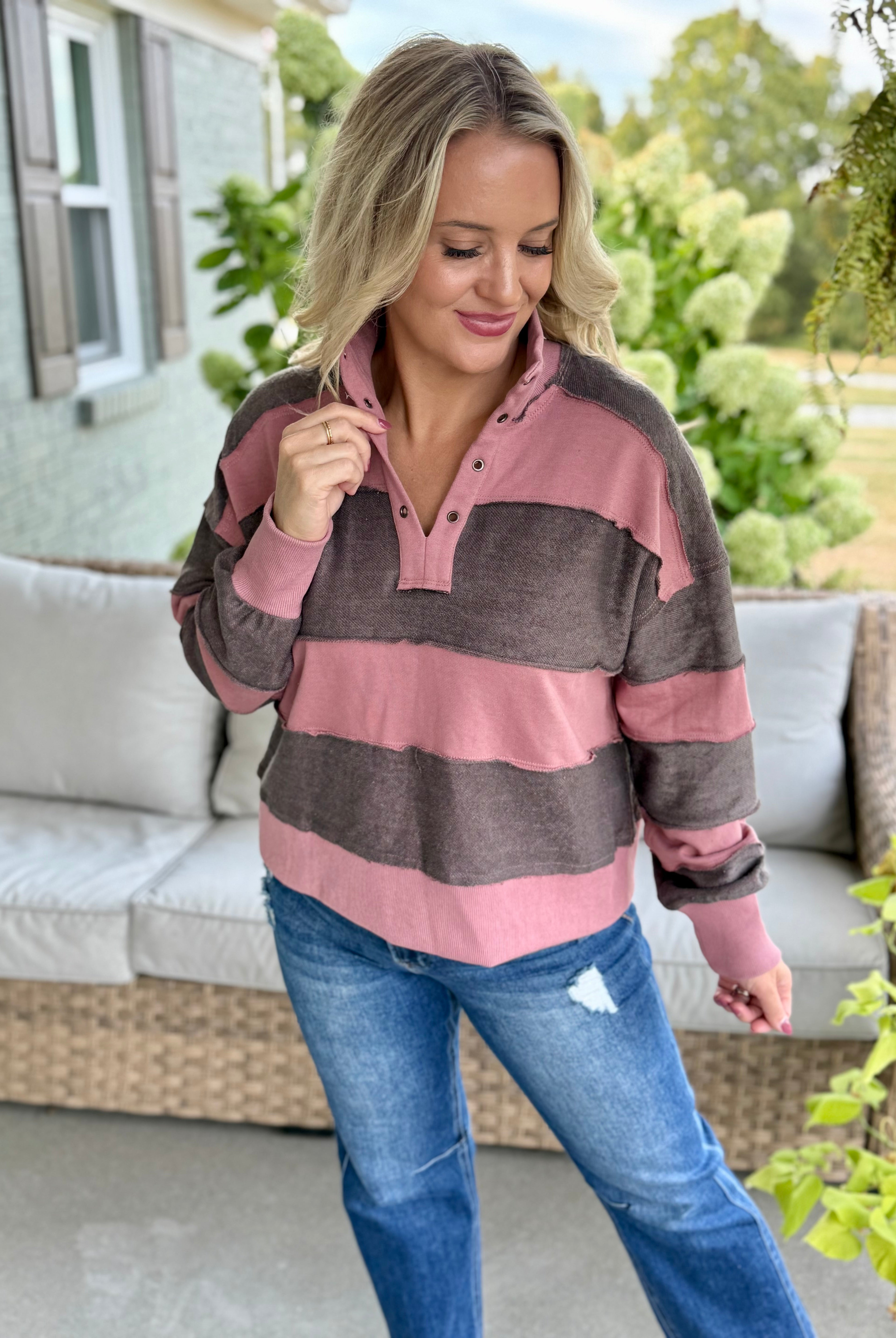 Harvest Stripe Oversized Top-110 Long Sleeve Top-Doe and Rae-The Lovely Closet, Women's Fashion Boutique in Alexandria, KY