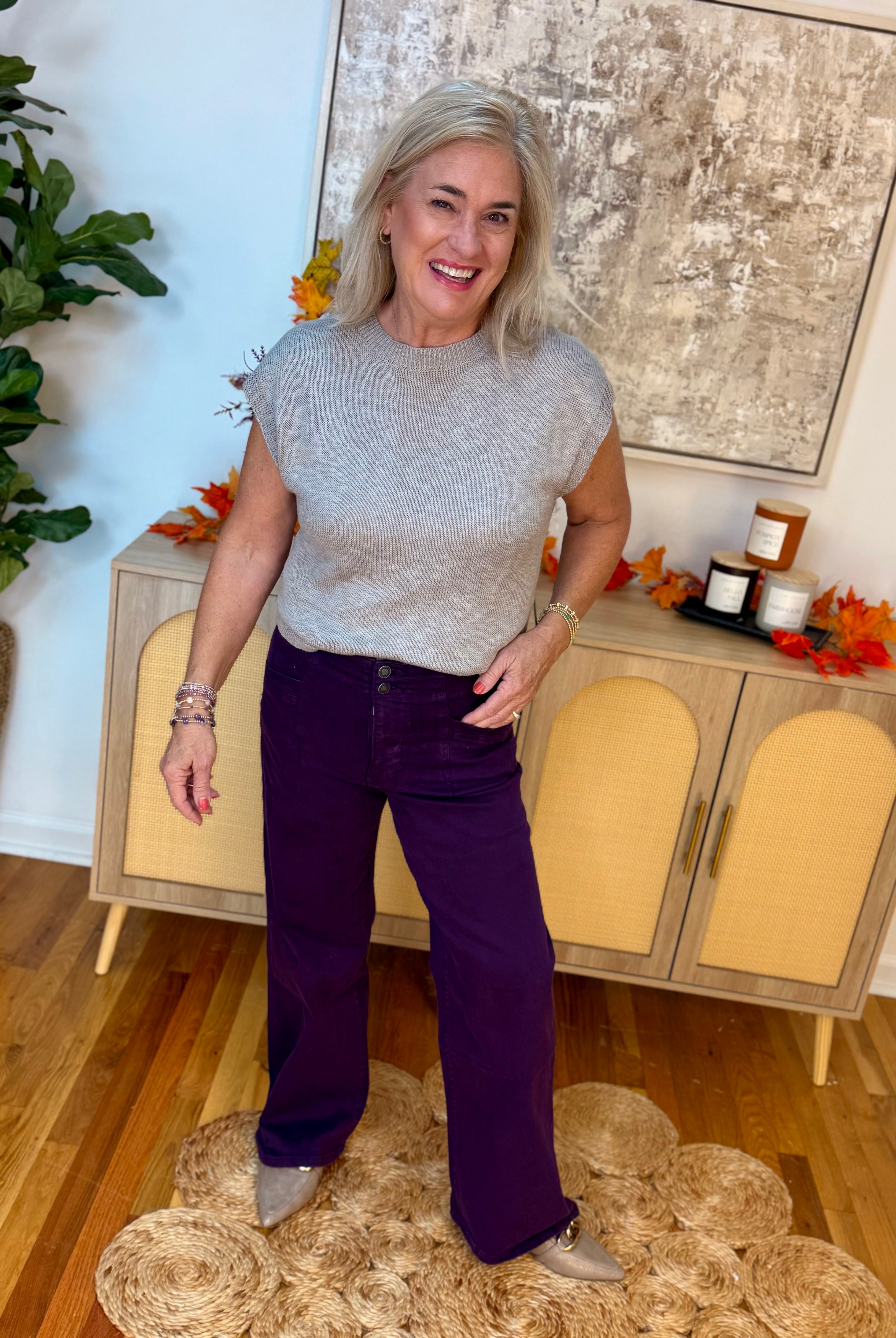 Mica High Rise Wide Leg Pants - Plum-210 Jeans-Mica Denim-The Lovely Closet, Women's Fashion Boutique in Alexandria, KY