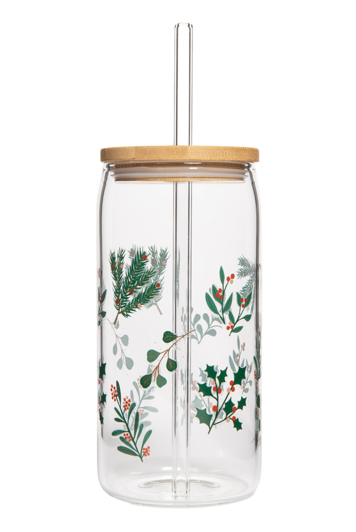Holiday Greenery Glass Can w/ Straw & Lid-310 Gift-Sweet Water Decor-The Lovely Closet, Women's Fashion Boutique in Alexandria, KY