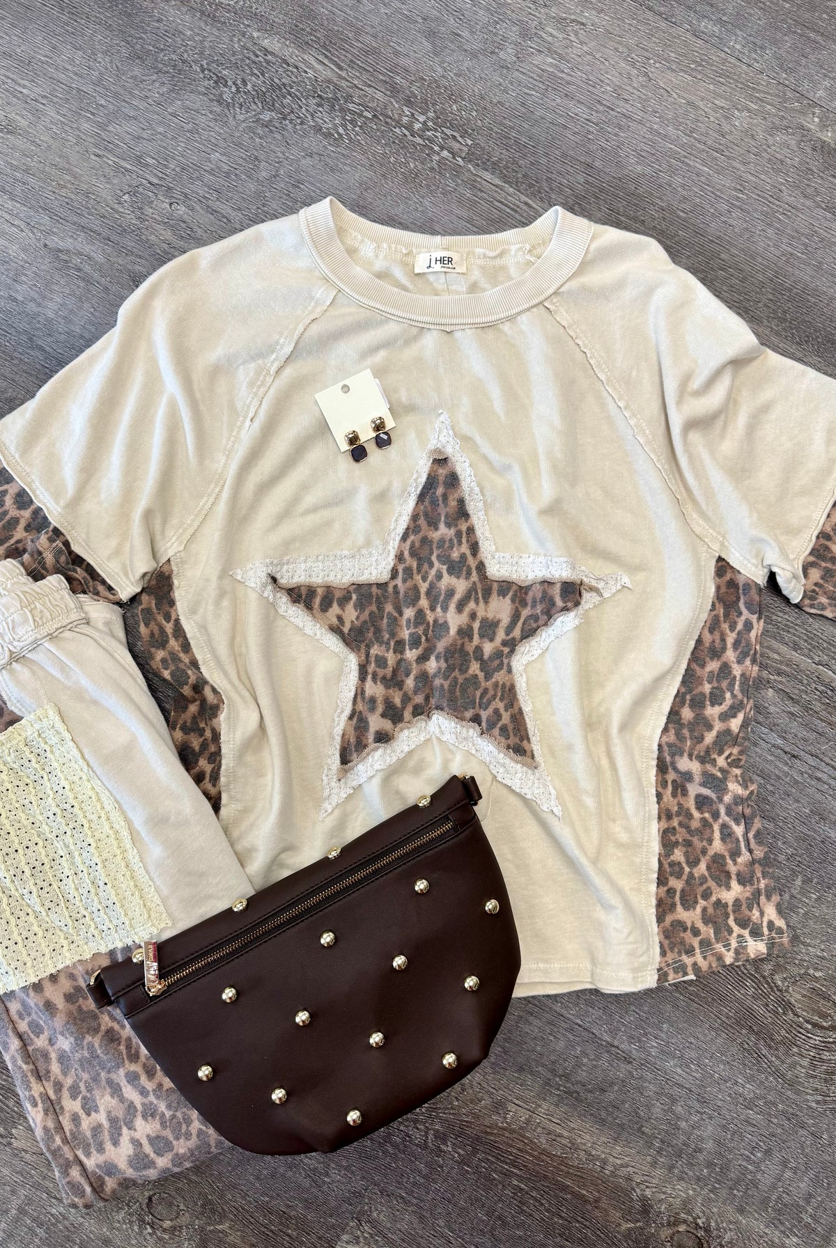 Mineral Washed Leopard Star Top-100 Short Sleeve Tops-J.Her-The Lovely Closet, Women's Fashion Boutique in Alexandria, KY