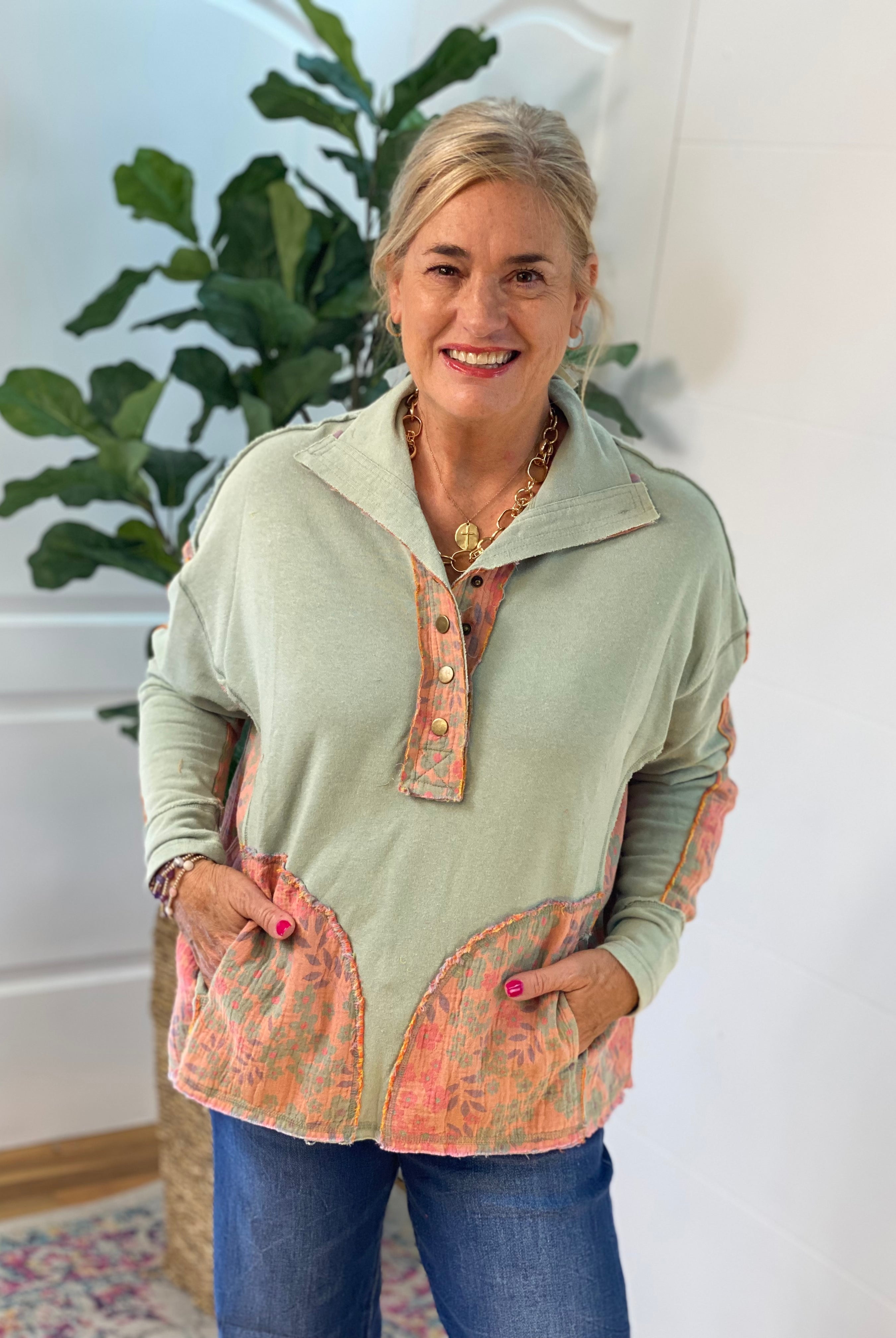 WASHED TERRY PULLOVER-170 Jackets/Outerwear-easel-The Lovely Closet, Women's Fashion Boutique in Alexandria, KY