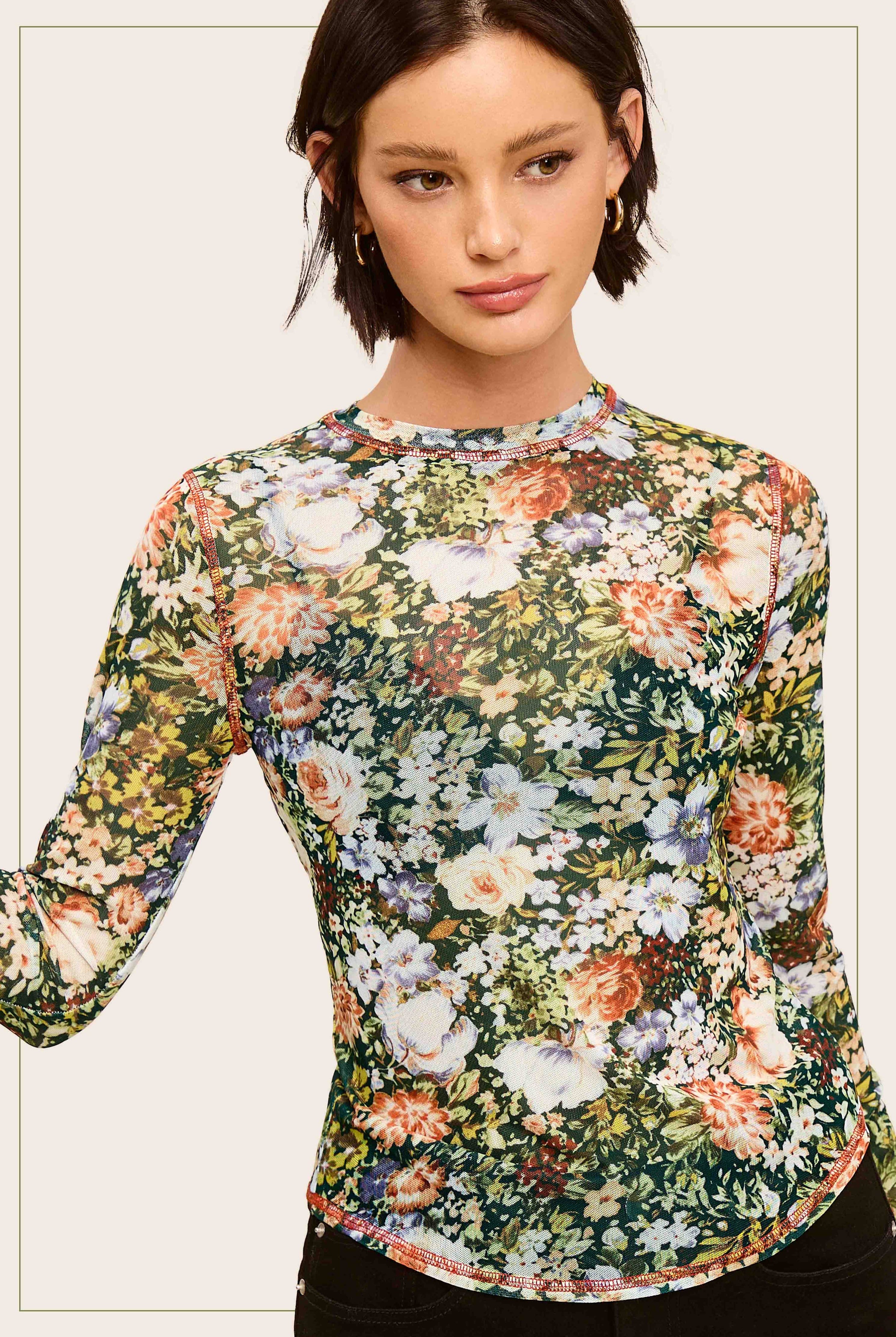 Sheer Long Sleeve Mesh Layering Top - Hazelnut-110 Long Sleeve Top-La Miel-The Lovely Closet, Women's Fashion Boutique in Alexandria, KY