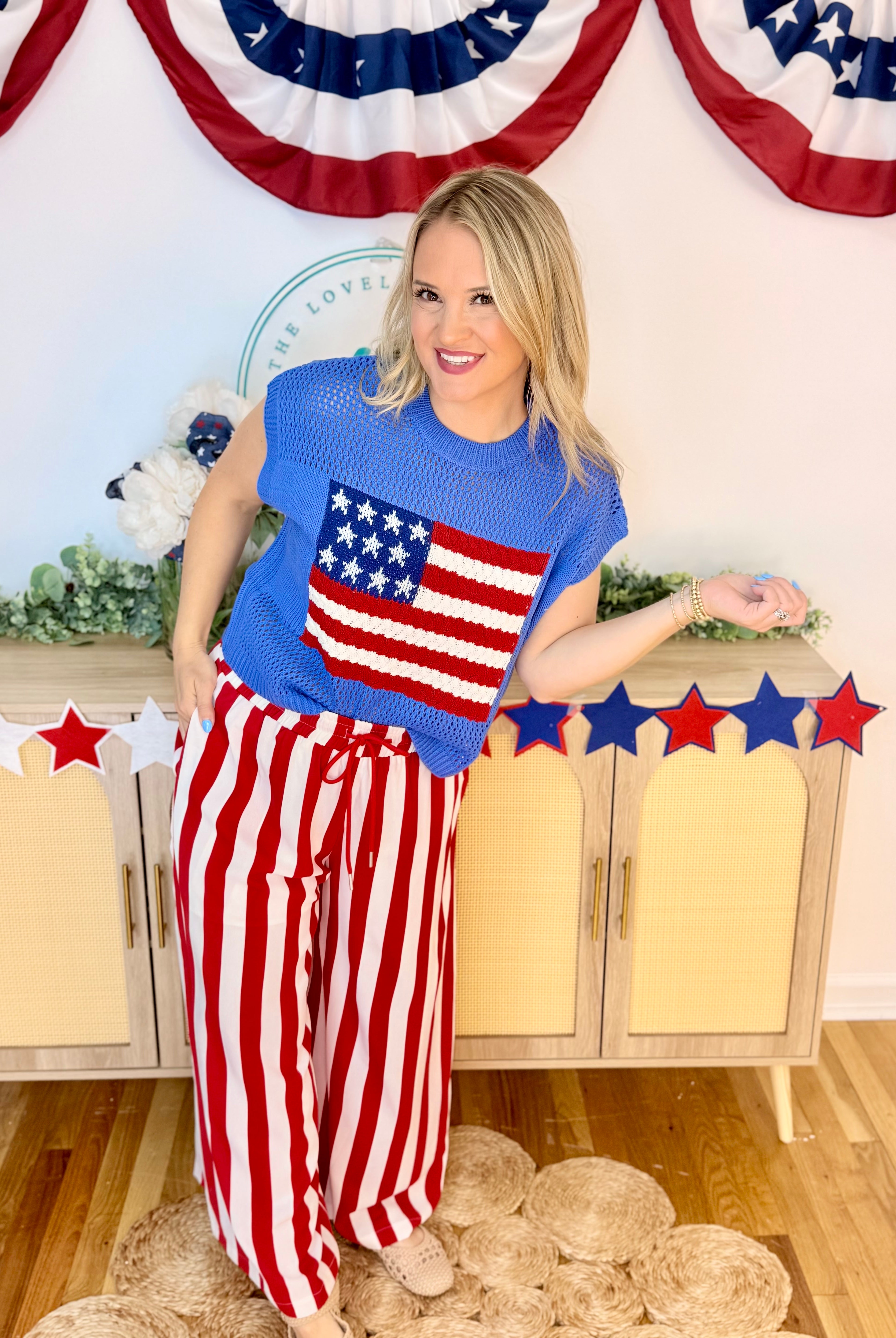 American Flag Open Stitch Top-120 Sleeveless Tops-Anniewear-The Lovely Closet, Women's Fashion Boutique in Alexandria, KY