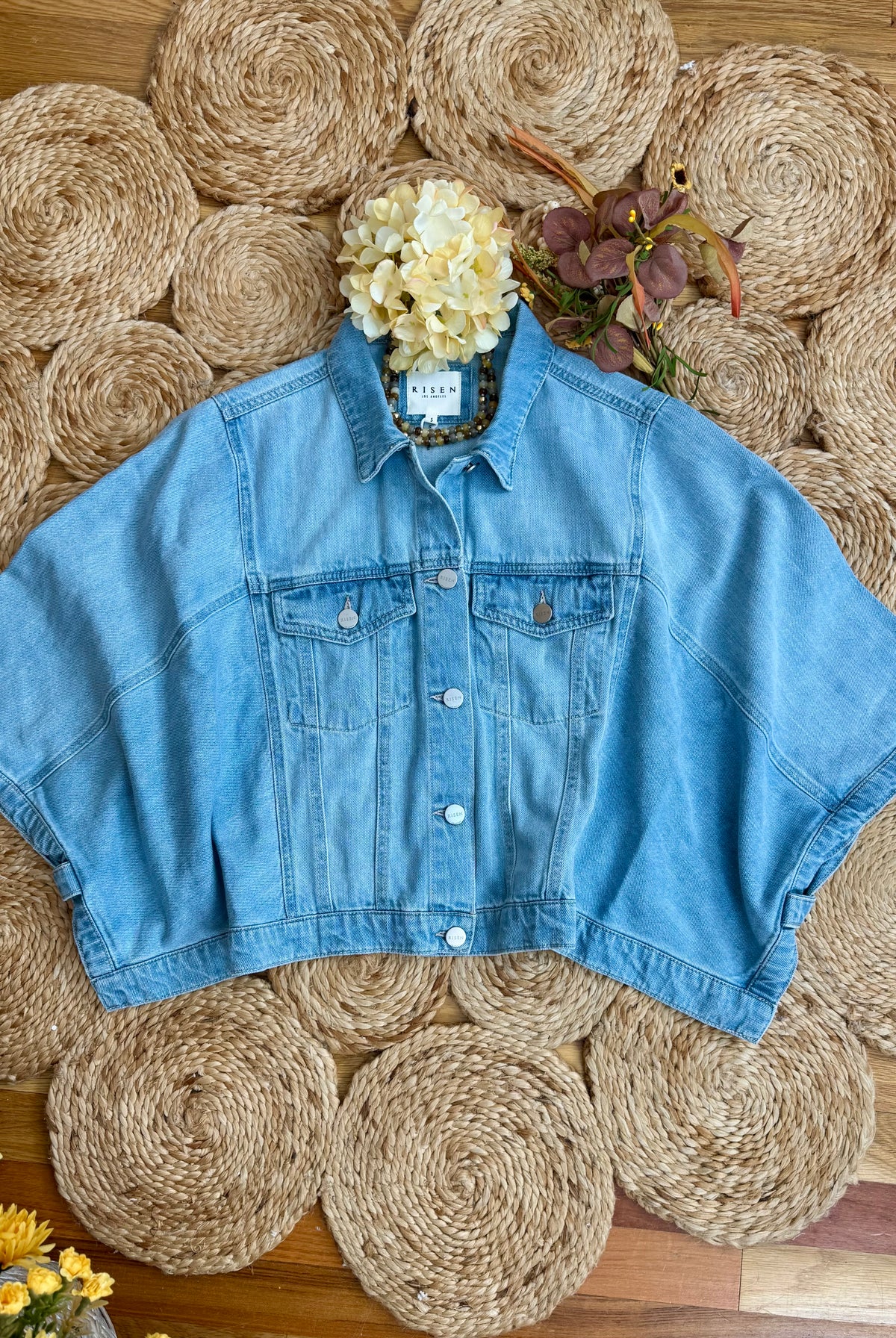 RISEN Denim Cape - Lt Wash-170 Jackets/Outerwear-Risen-The Lovely Closet, Women's Fashion Boutique in Alexandria, KY