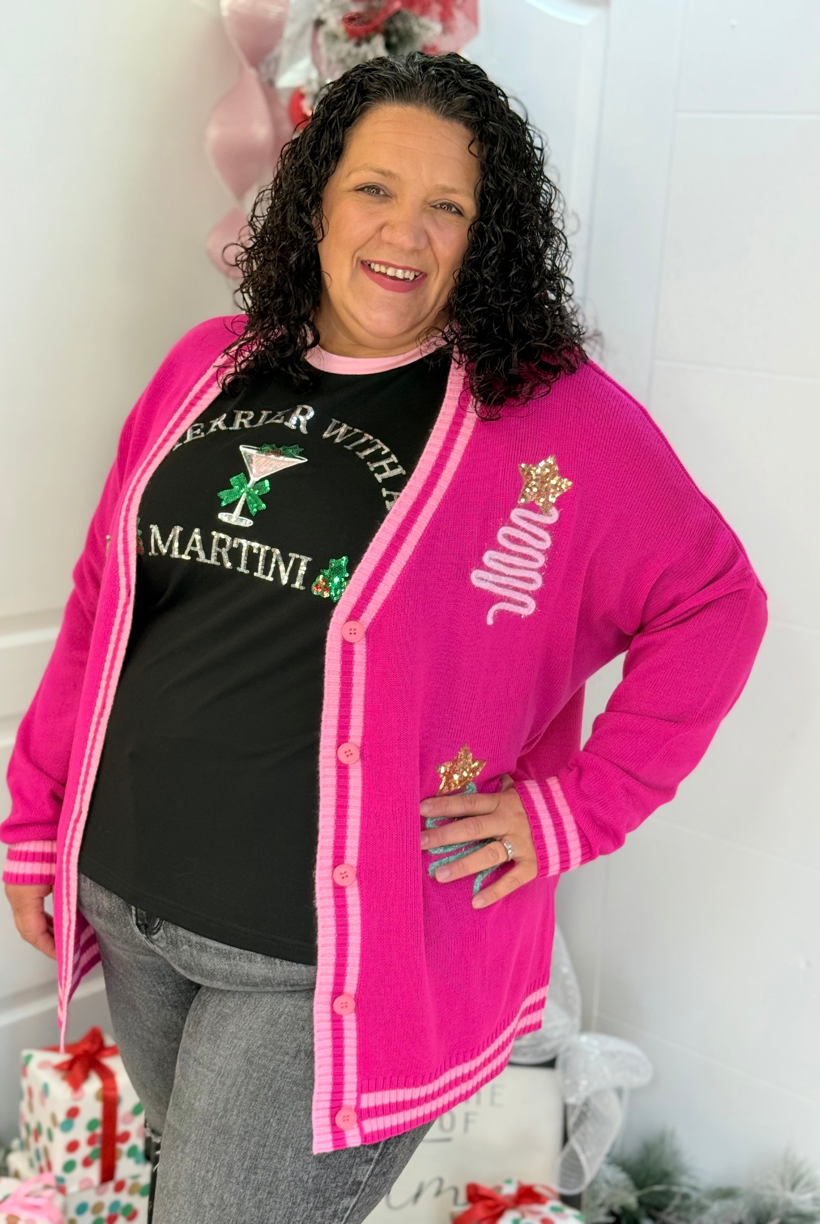 Jess Lea - Tinsel Trees Relaxed Cardigan-160 Cardigan/Kimonos-Jess Lea-The Lovely Closet, Women's Fashion Boutique in Alexandria, KY