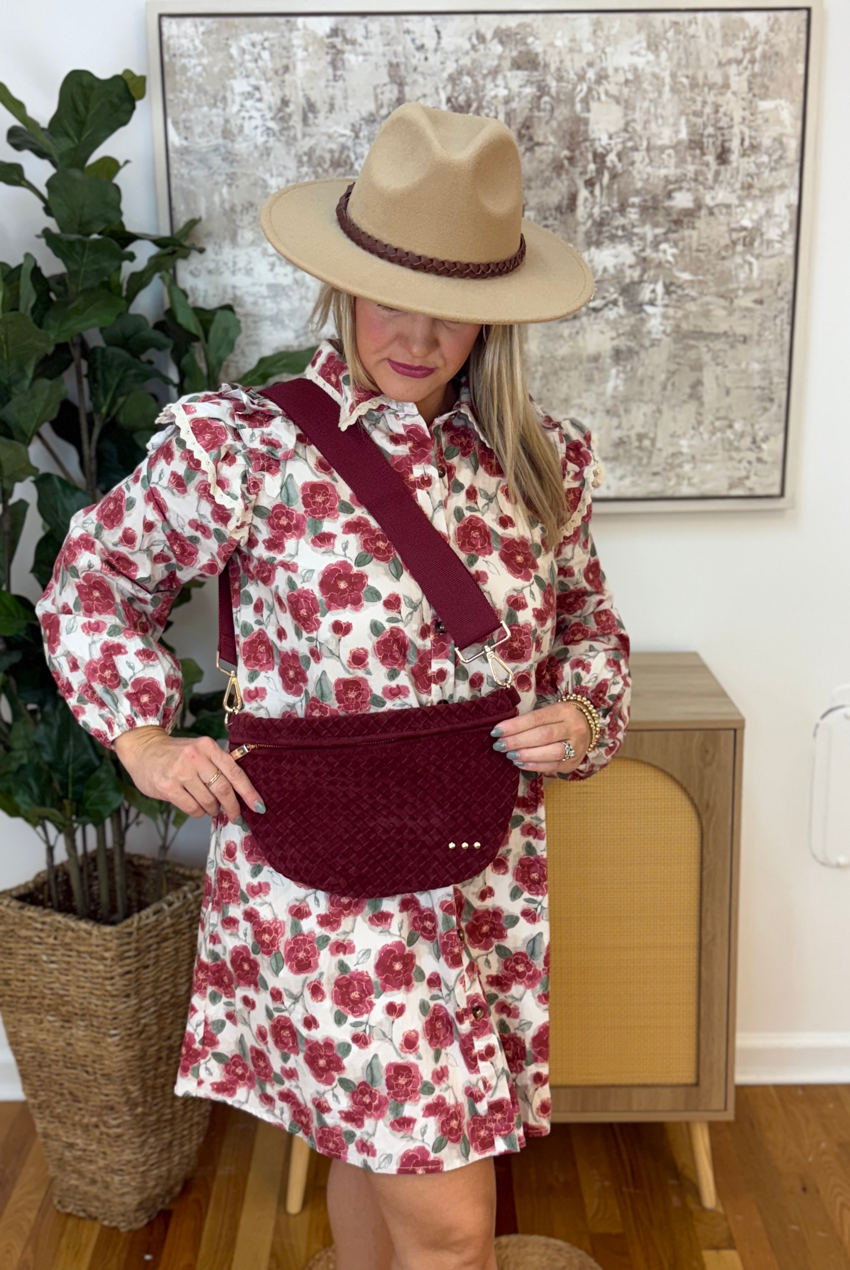 Westlyn Woven Bum Bag - Suede Burgundy-290 Bag/Handbags-Pretty Simple-The Lovely Closet, Women's Fashion Boutique in Alexandria, KY