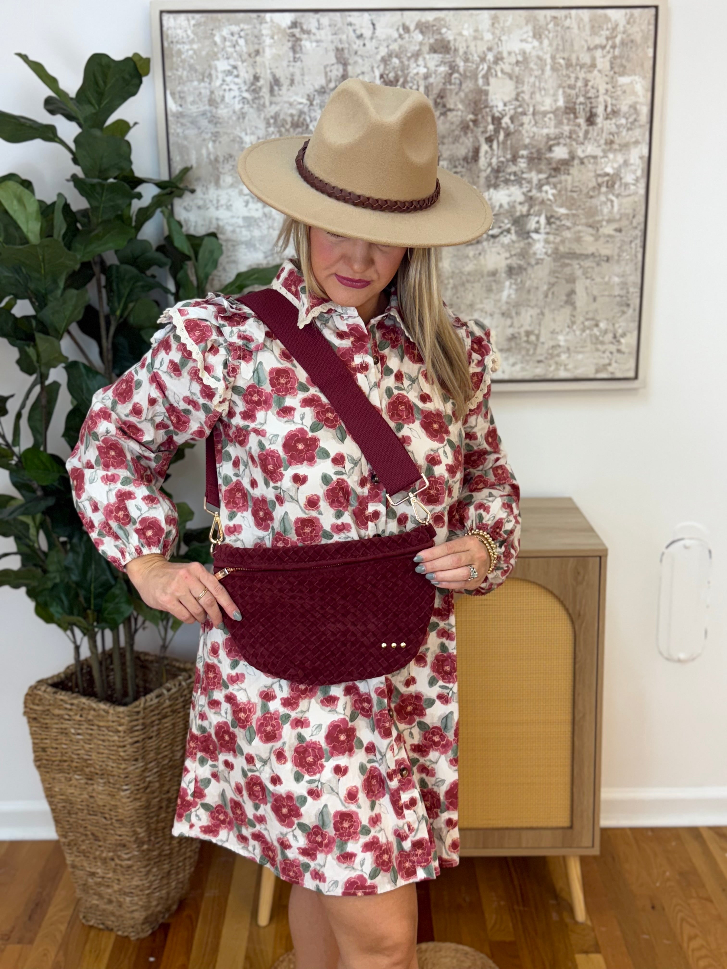 Westlyn Woven Bum Bag - Suede Burgundy-290 Bag/Handbags-Pretty Simple-The Lovely Closet, Women's Fashion Boutique in Alexandria, KY