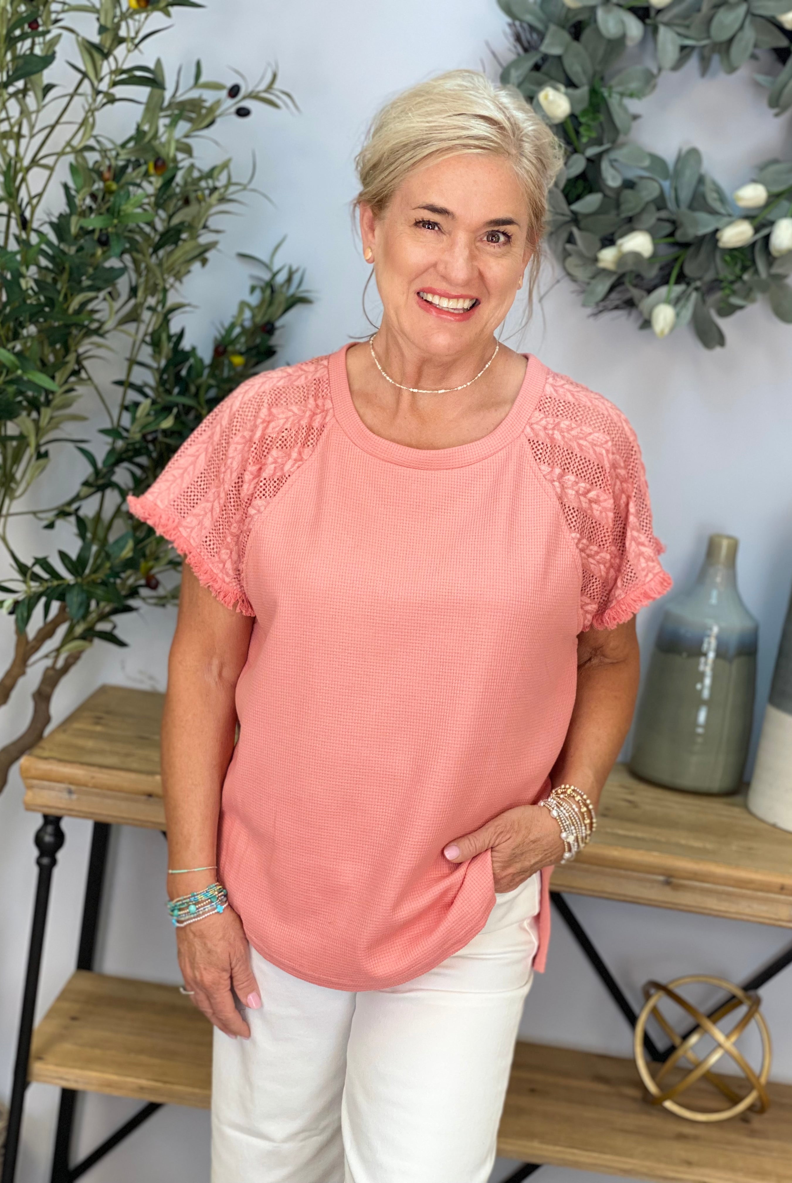 All in the Details Top - Coral-Tops-The Lovely Closet-The Lovely Closet, Women's Fashion Boutique in Alexandria, KY