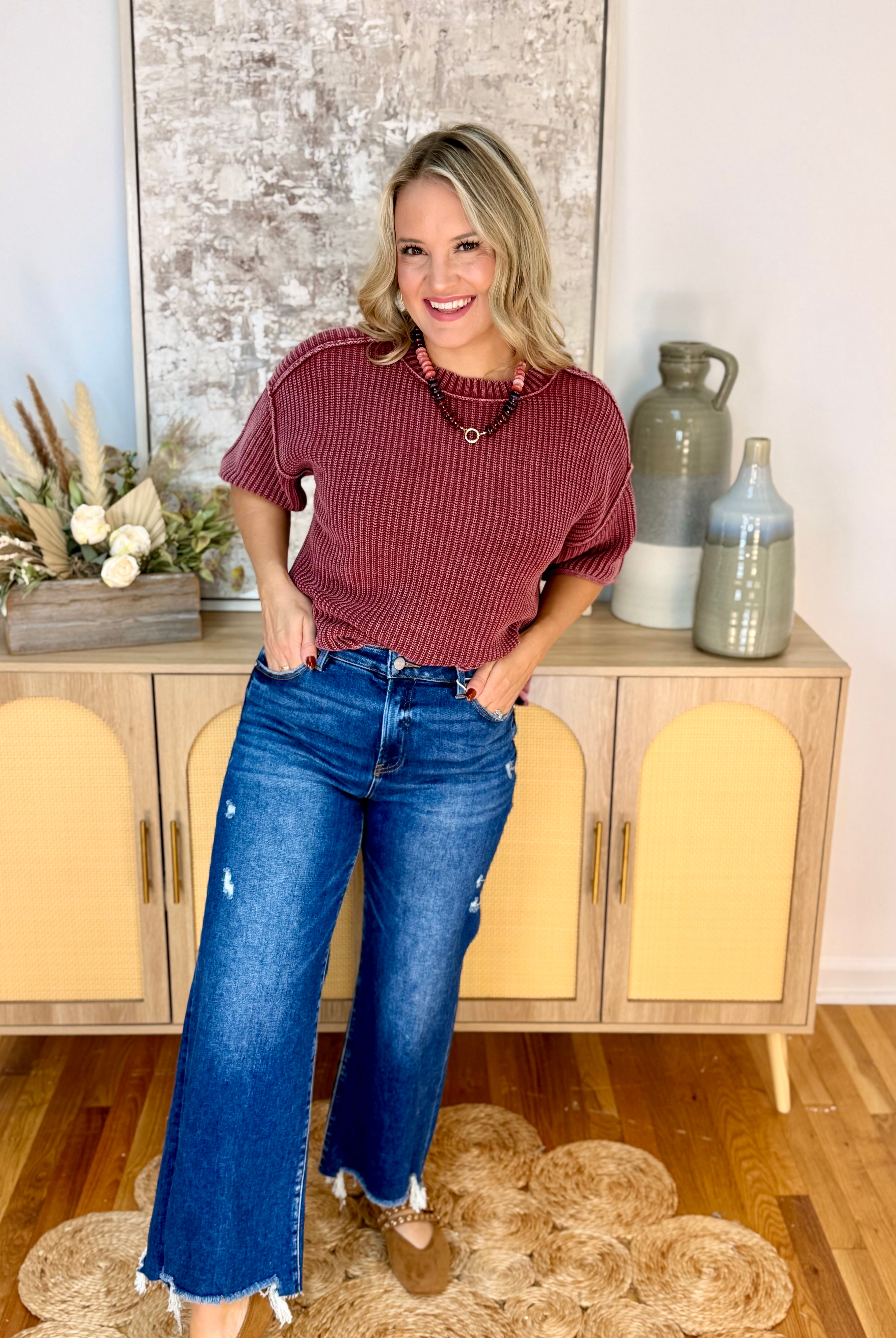 RISEN High Rise Crop Wide Leg Dark Wash-210 Jeans-Risen-The Lovely Closet, Women's Fashion Boutique in Alexandria, KY