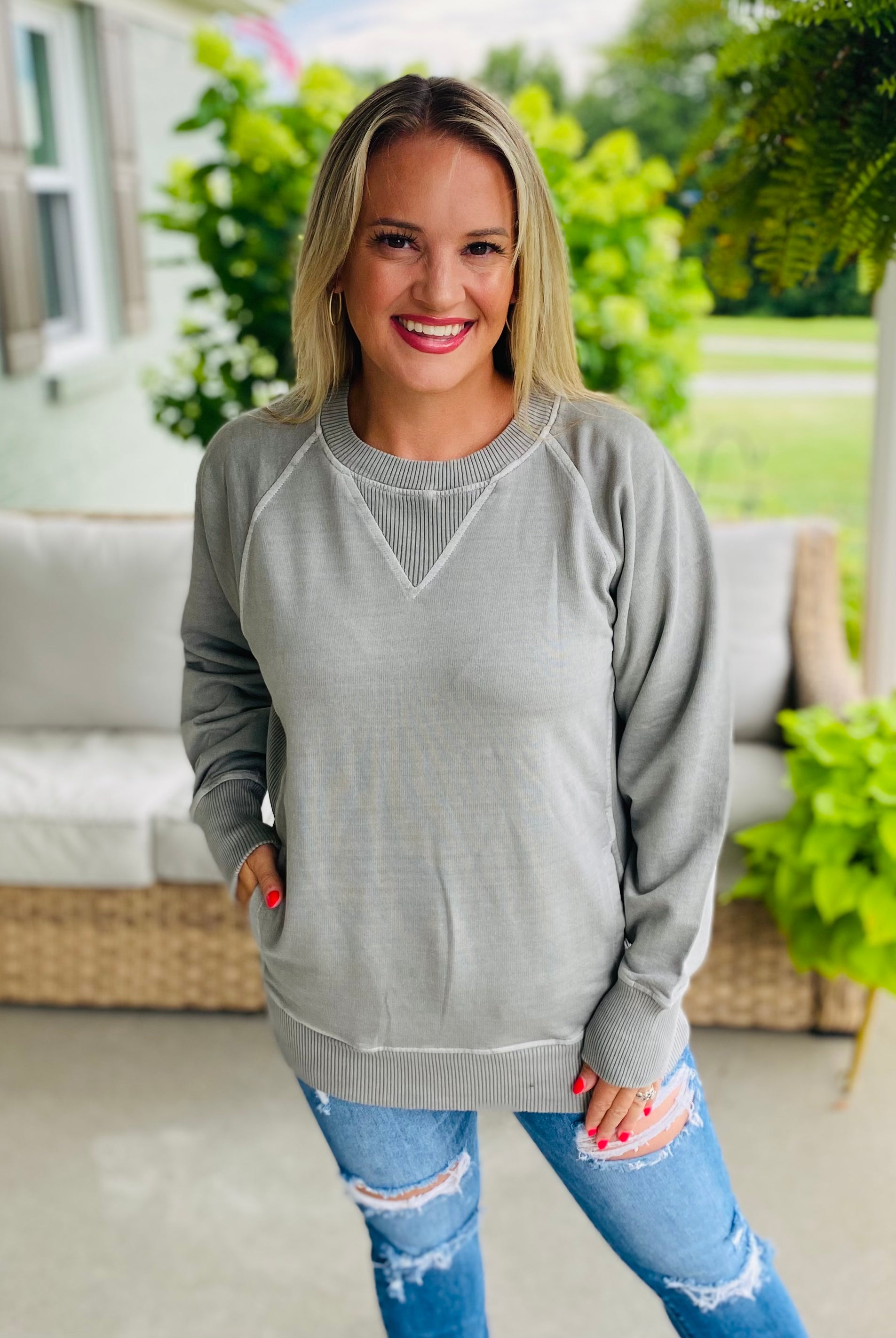 Keeping it Casual Pullover 2025 - Sleet-150 Sweatshirts-zenana-The Lovely Closet, Women's Fashion Boutique in Alexandria, KY
