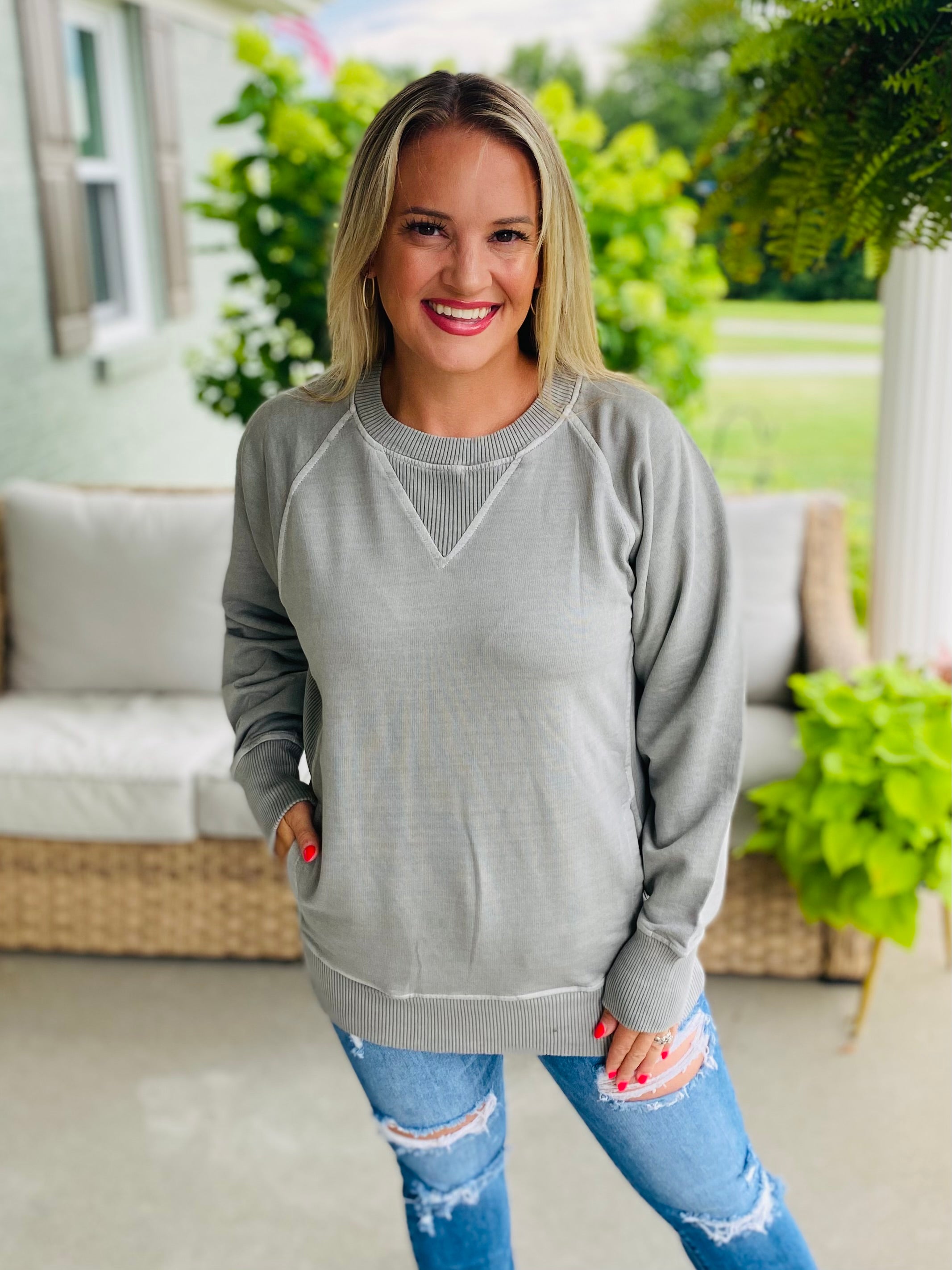 Keeping it Casual Pullover 2025 - Sleet-150 Sweatshirts-zenana-The Lovely Closet, Women's Fashion Boutique in Alexandria, KY