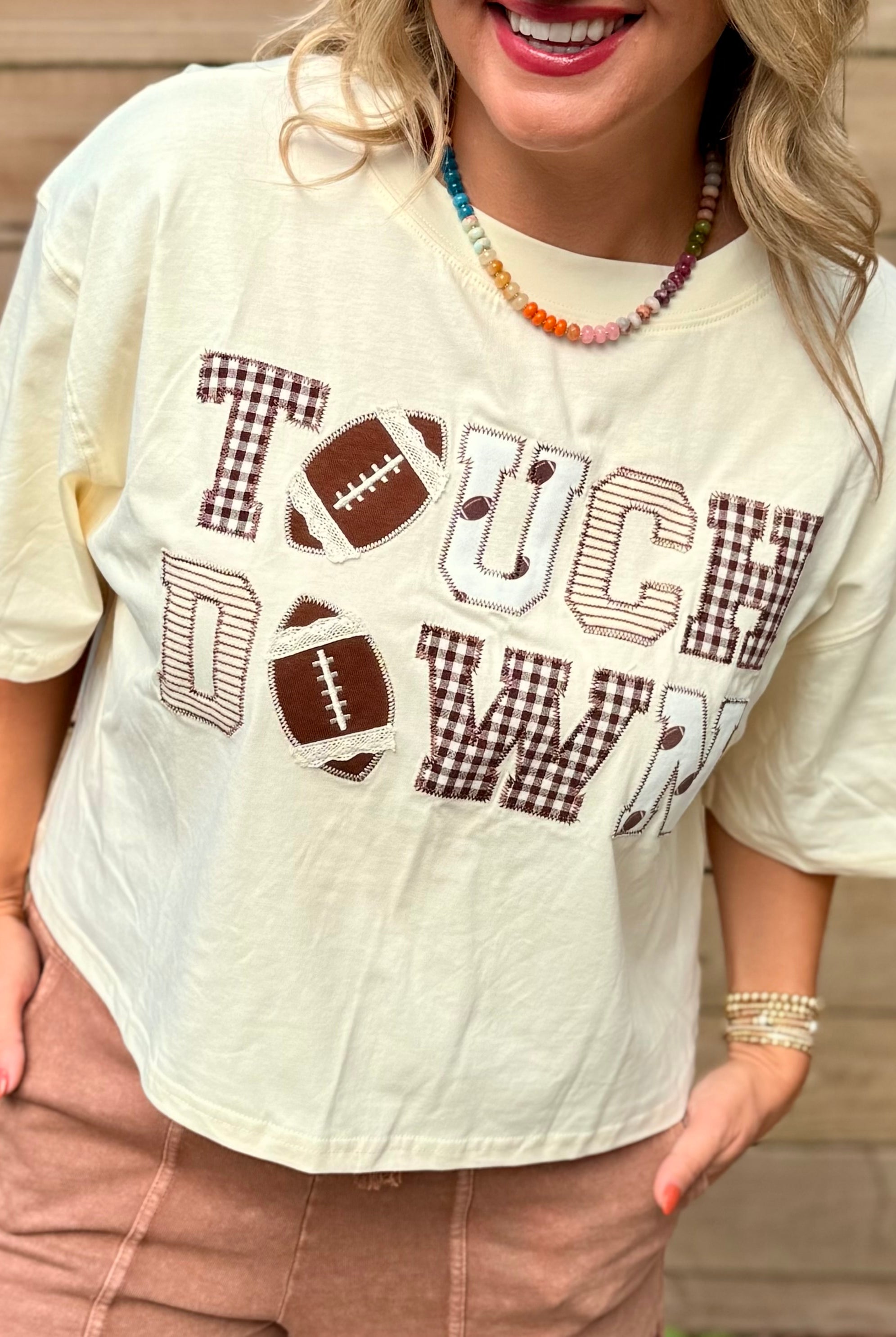 Touchdown Embroidered Top-100 Short Sleeve Tops-The Lovely Closet-The Lovely Closet, Women's Fashion Boutique in Alexandria, KY