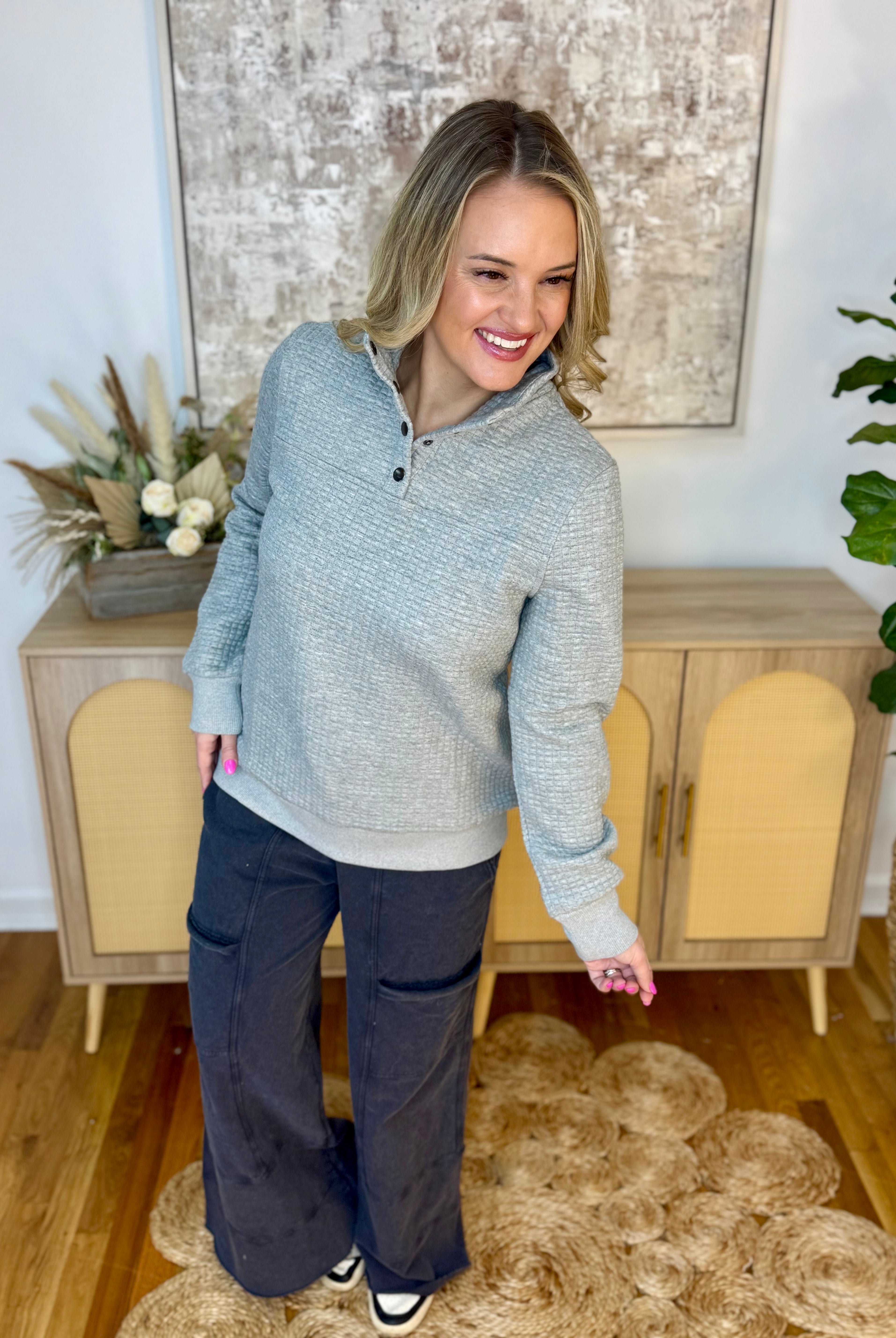 Sweater Weather 1/4 Snap Pullover-150 Sweatshirts-Doe and Rae-The Lovely Closet, Women's Fashion Boutique in Alexandria, KY