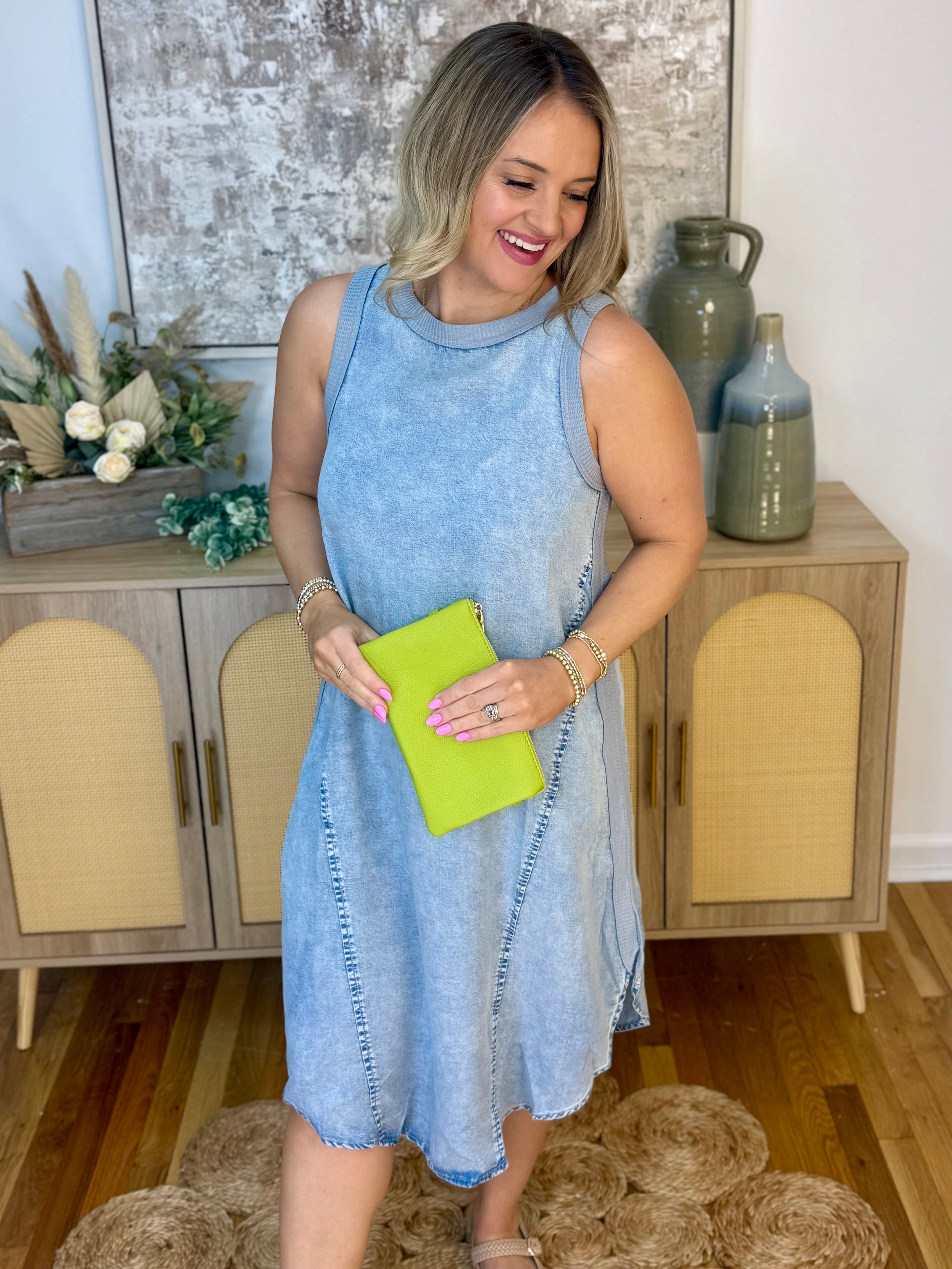 Get Out of Town Midi Dress - Chambray-180 Dresses-Doe and Rae-The Lovely Closet, Women's Fashion Boutique in Alexandria, KY