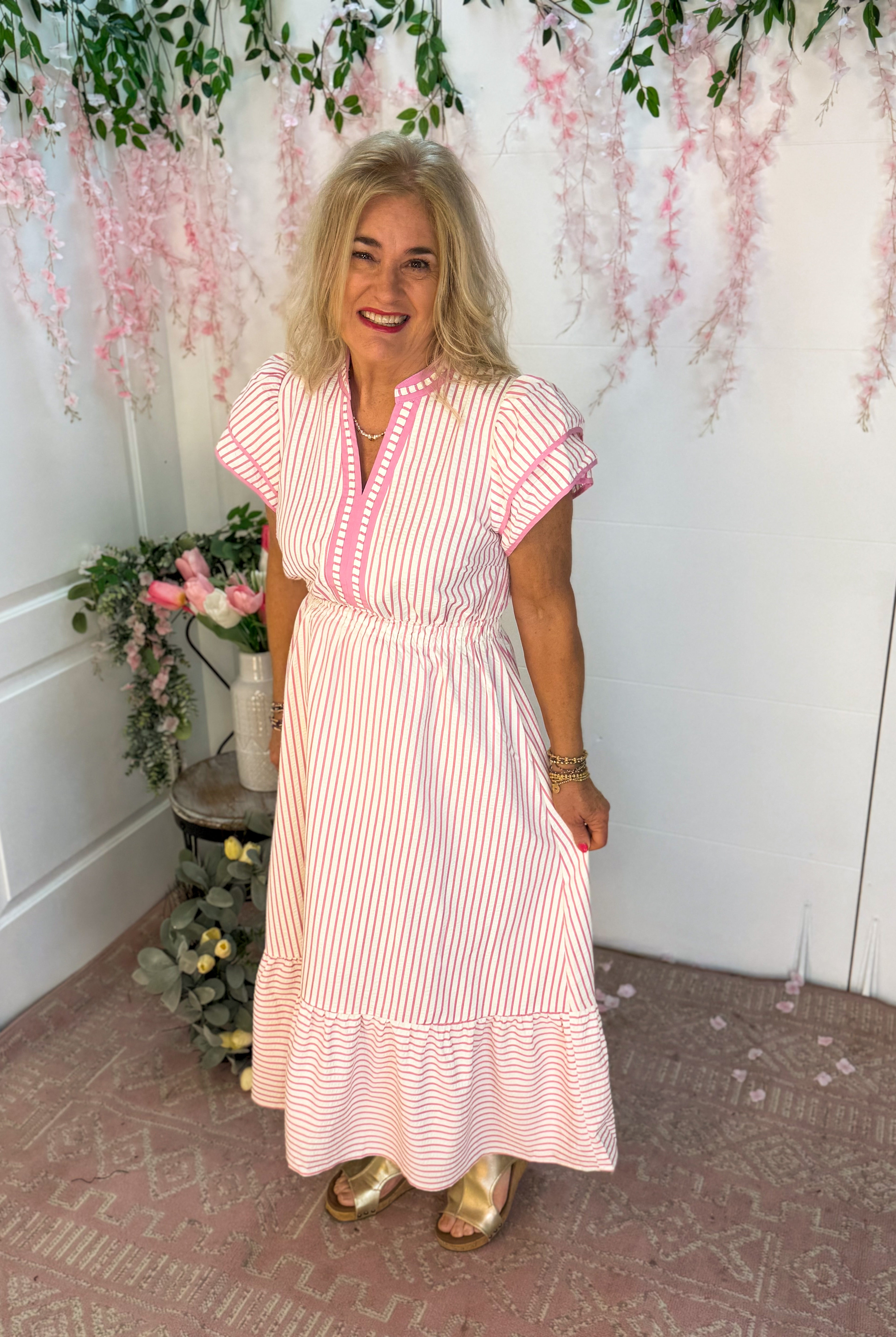 Spring Days Midi Dress - Pink-180 Dresses-Umgee-The Lovely Closet, Women's Fashion Boutique in Alexandria, KY