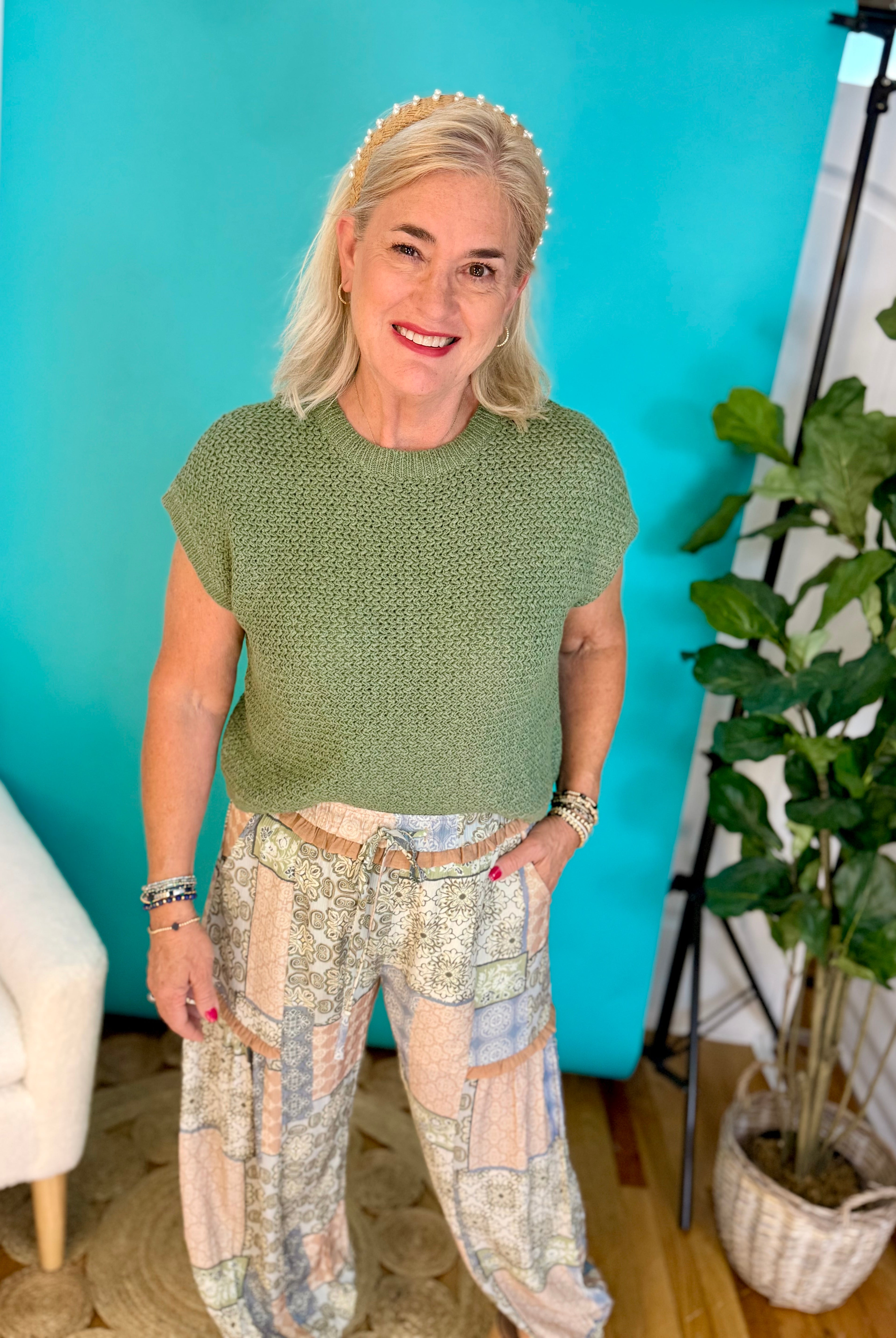 Cap Sleeve Knit Top - Sage-120 Sleeveless Tops-eesome-The Lovely Closet, Women's Fashion Boutique in Alexandria, KY