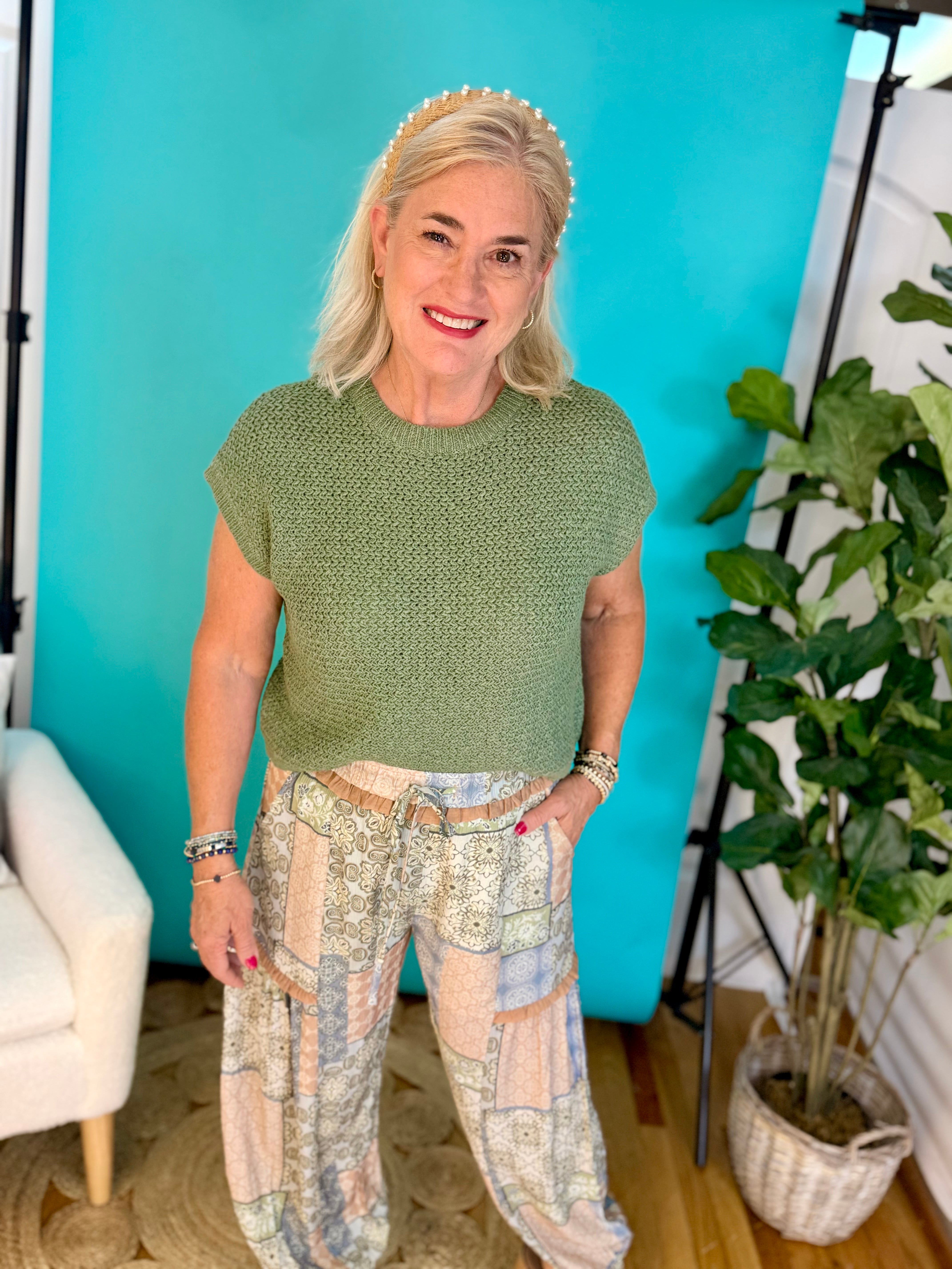 Cap Sleeve Knit Top - Sage-120 Sleeveless Tops-eesome-The Lovely Closet, Women's Fashion Boutique in Alexandria, KY