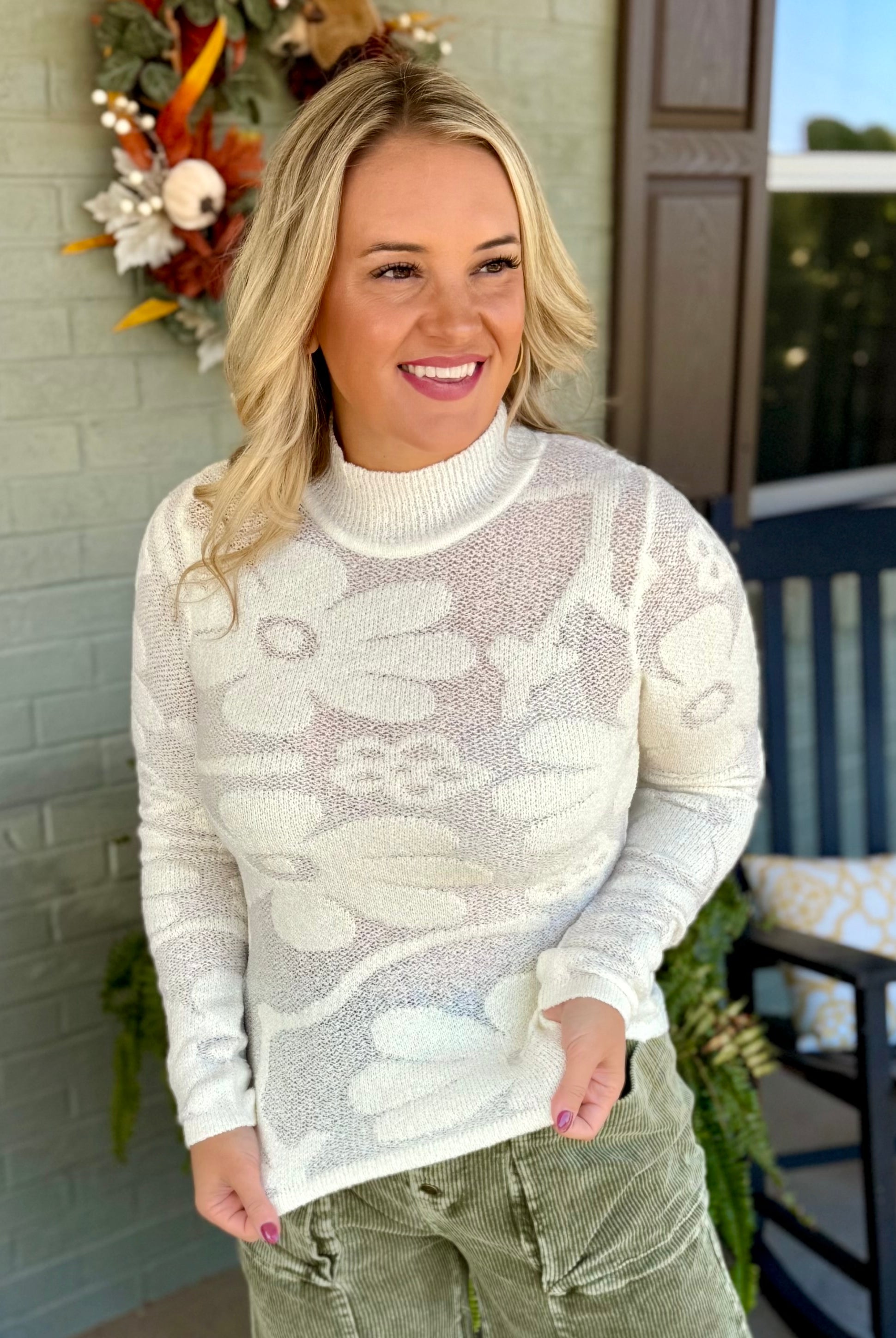 Harvest Moon Floral Jacquard Top - Ivory-110 Long Sleeve Top-Anniewear-The Lovely Closet, Women's Fashion Boutique in Alexandria, KY