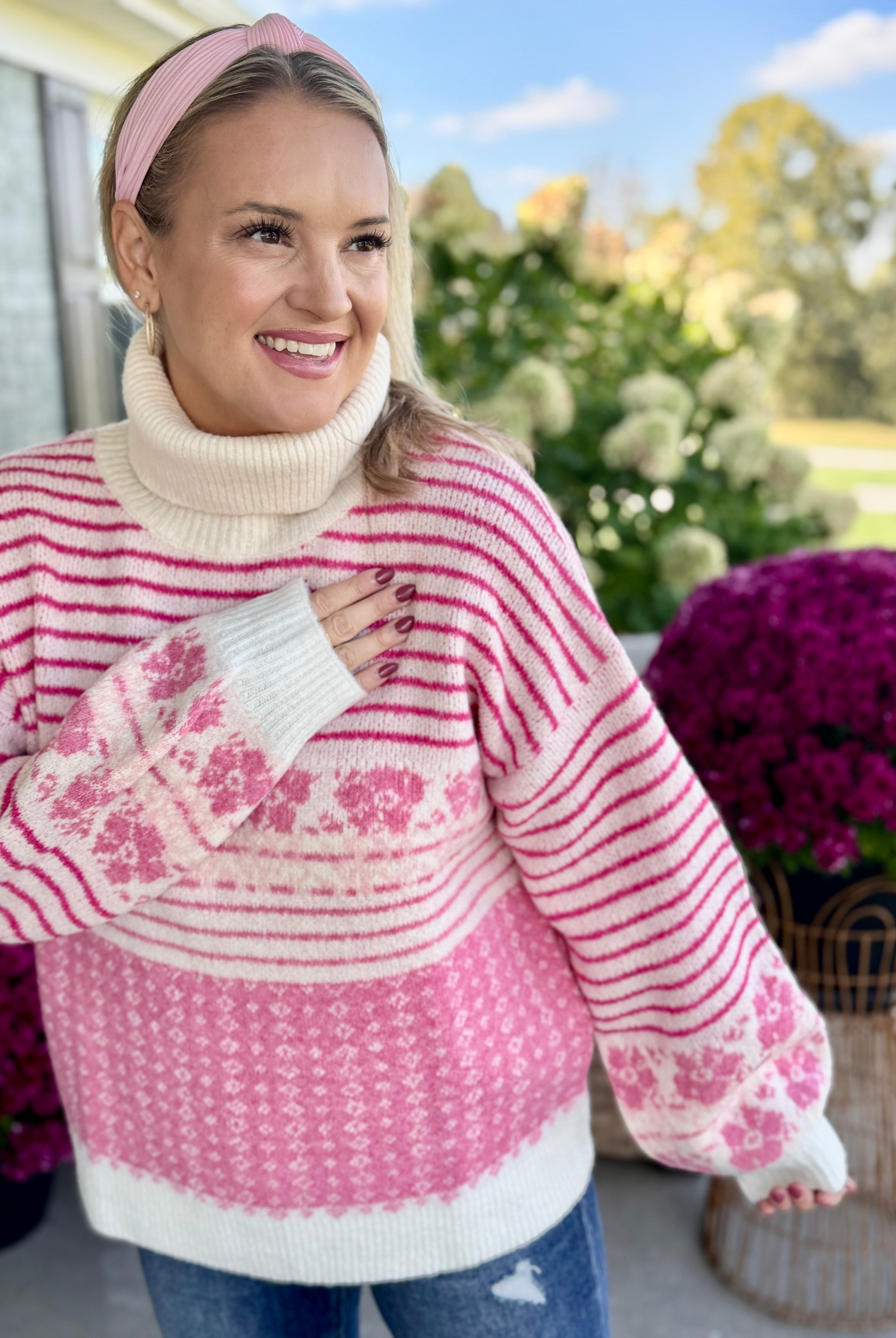 Pretty in Pink Cowl Neck Sweater-140 Sweaters-Donation Pink-The Lovely Closet, Women's Fashion Boutique in Alexandria, KY