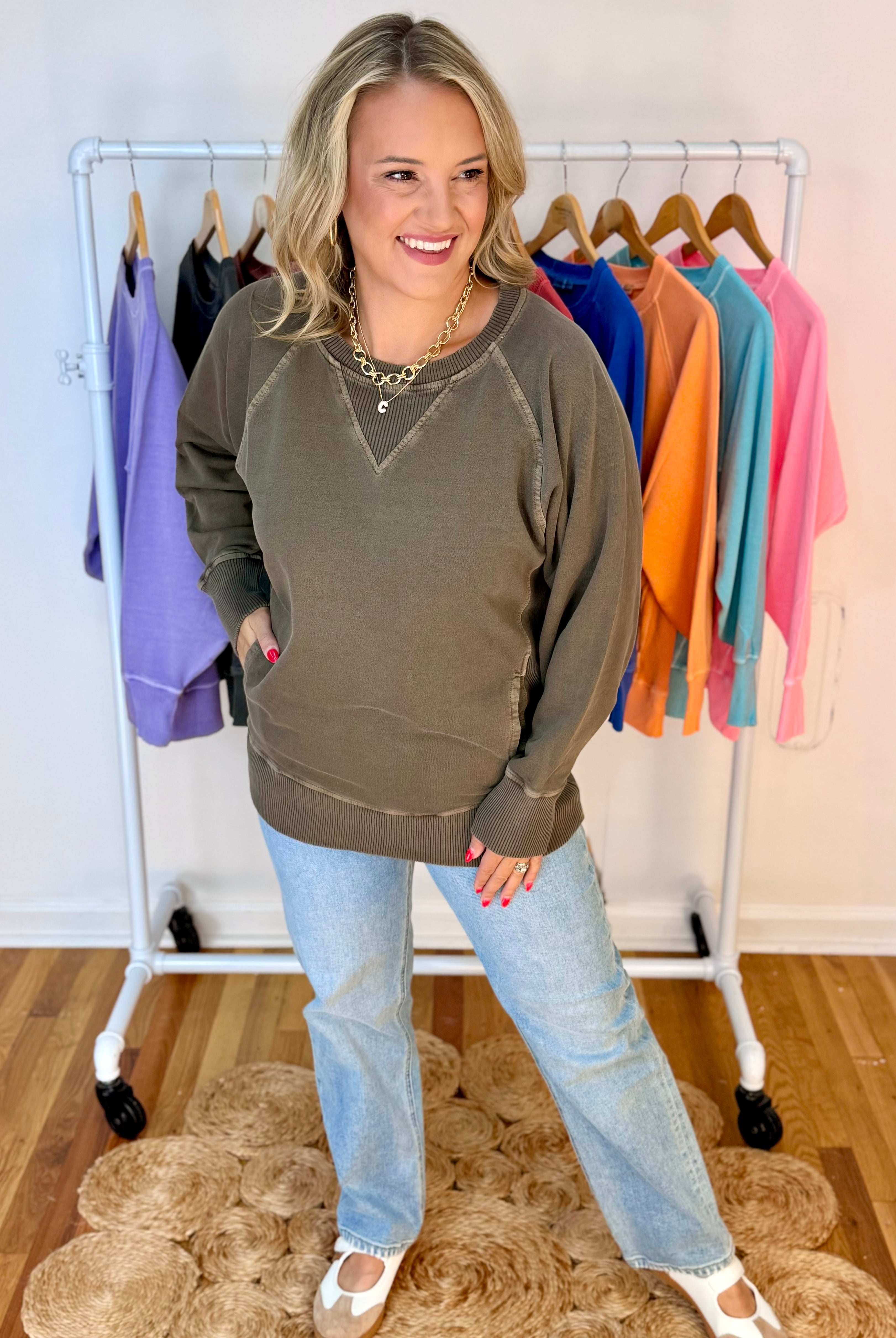 Keeping it Casual Pullover 2026 - Brown-150 Sweatshirts-zenana-The Lovely Closet, Women's Fashion Boutique in Alexandria, KY