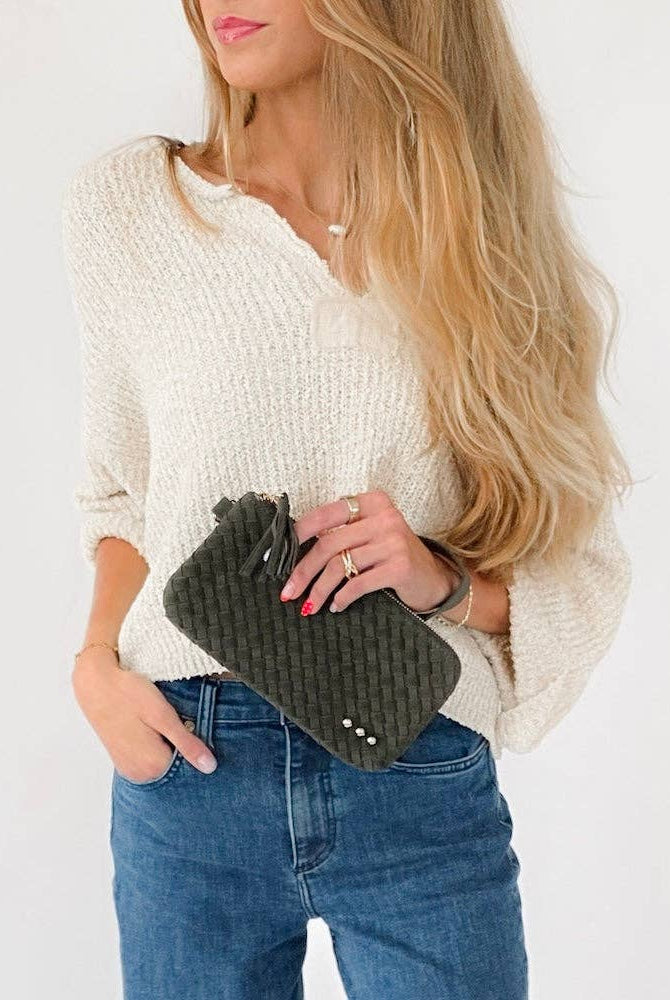 Suede Emma Woven Clutch Wristlet: Primrose-crossbody/wristlet-Pretty Simple-The Lovely Closet, Women's Fashion Boutique in Alexandria, KY