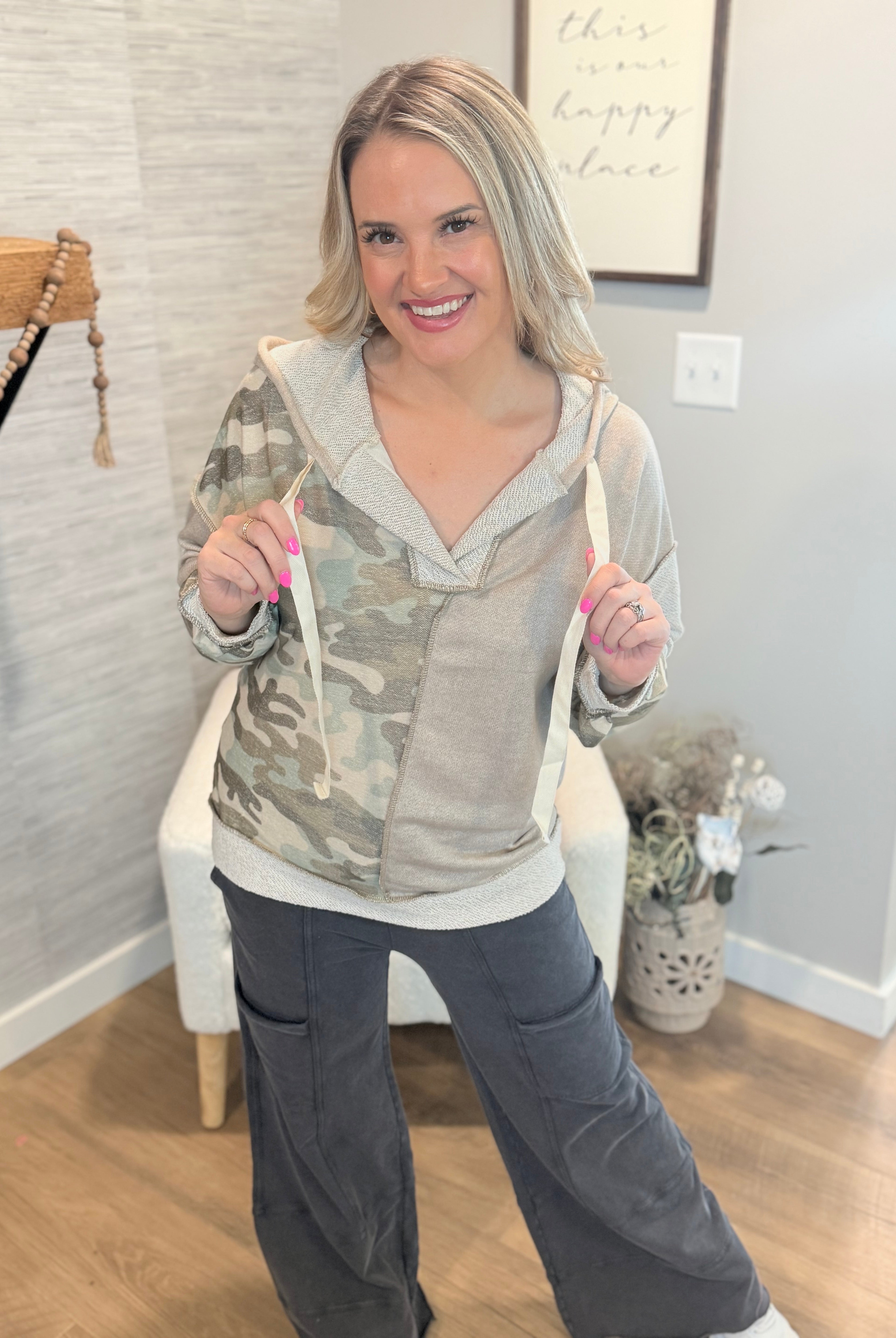 Camo Colorblock Hooded Top-110 Long Sleeve Top-bibi-The Lovely Closet, Women's Fashion Boutique in Alexandria, KY