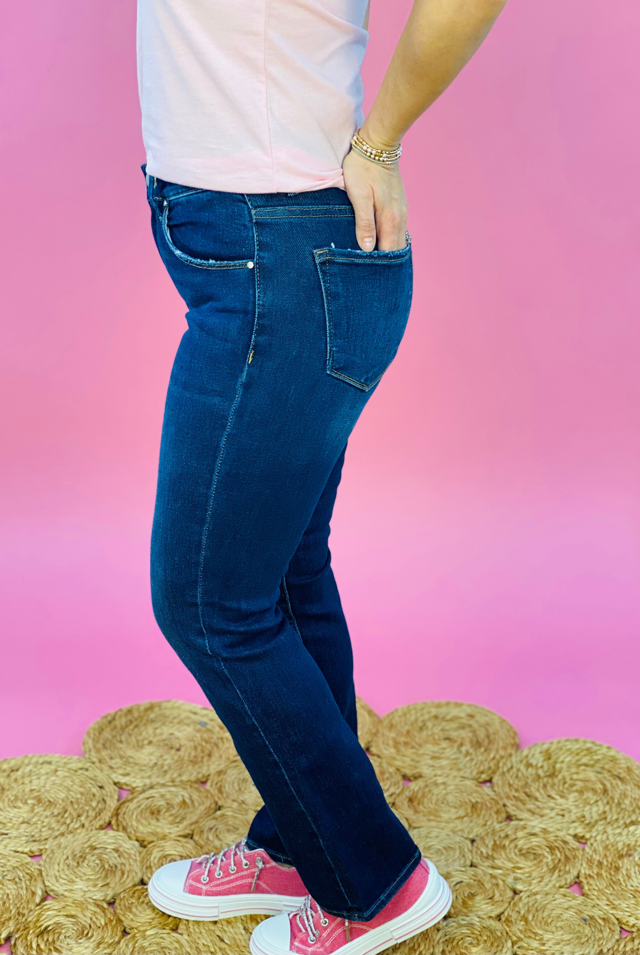 RISEN - High Rise Ankle Slim Straight Risen Denim Dark Wash-210 Jeans-Risen-The Lovely Closet, Women's Fashion Boutique in Alexandria, KY
