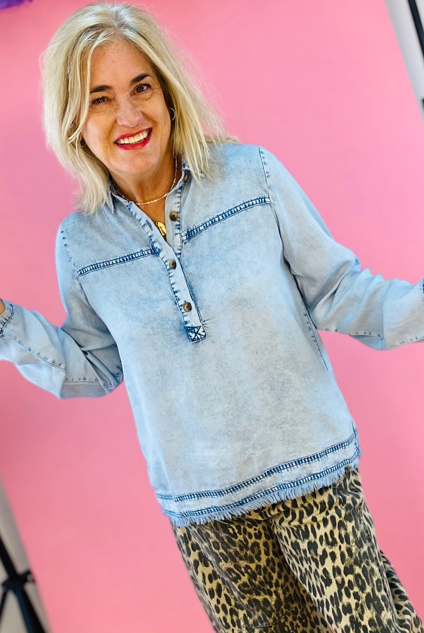 Cool Breeze Denim Pullover-110 Long Sleeve Top-Doe and Rae-The Lovely Closet, Women's Fashion Boutique in Alexandria, KY