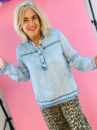 Cool Breeze Denim Pullover-110 Long Sleeve Top-Doe and Rae-The Lovely Closet, Women's Fashion Boutique in Alexandria, KY