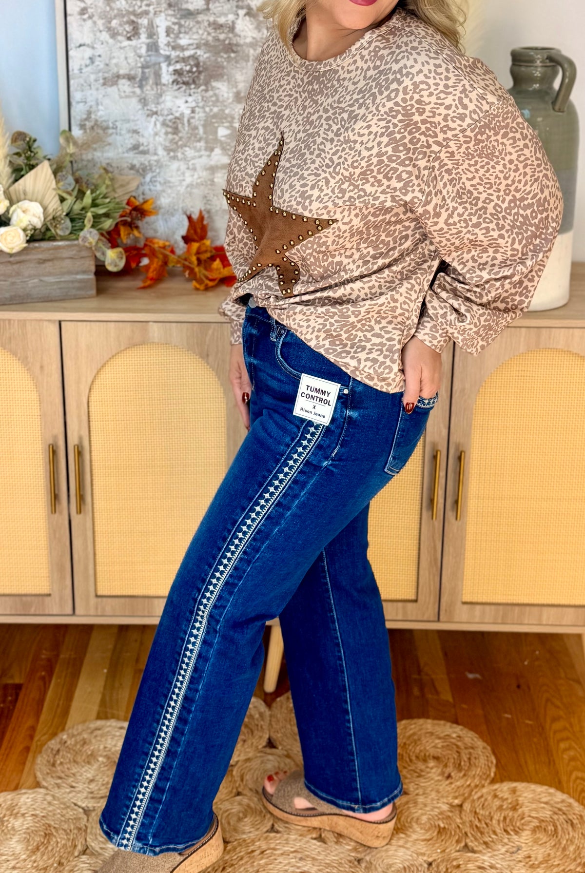 RISEN Tummy Control Mid Rise Ankle Straight Embroidered Detail-210 Jeans-Risen-The Lovely Closet, Women's Fashion Boutique in Alexandria, KY