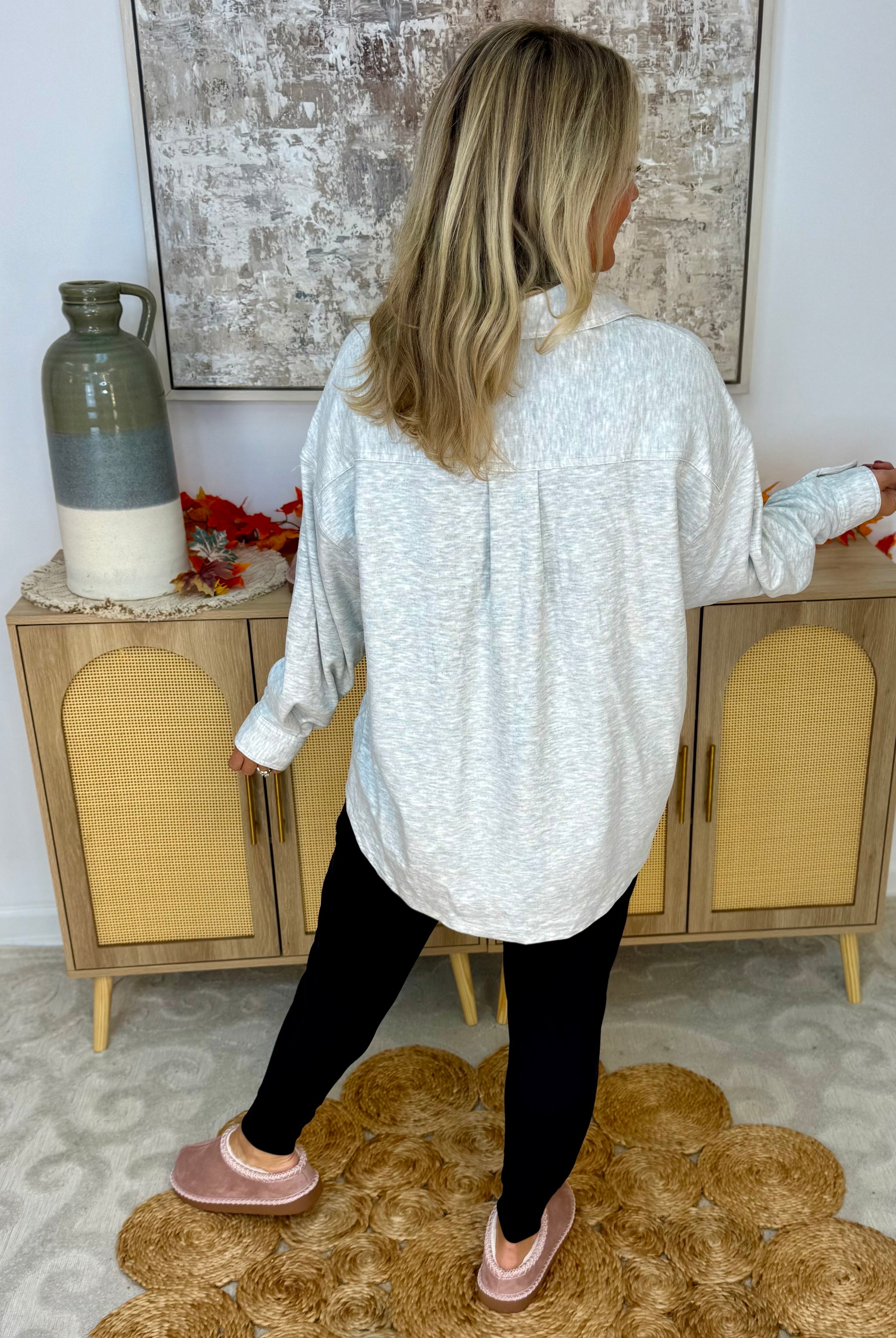 Cozy Season Button Down Shacket - Grey-170 Jackets/Outerwear-White Birch-The Lovely Closet, Women's Fashion Boutique in Alexandria, KY