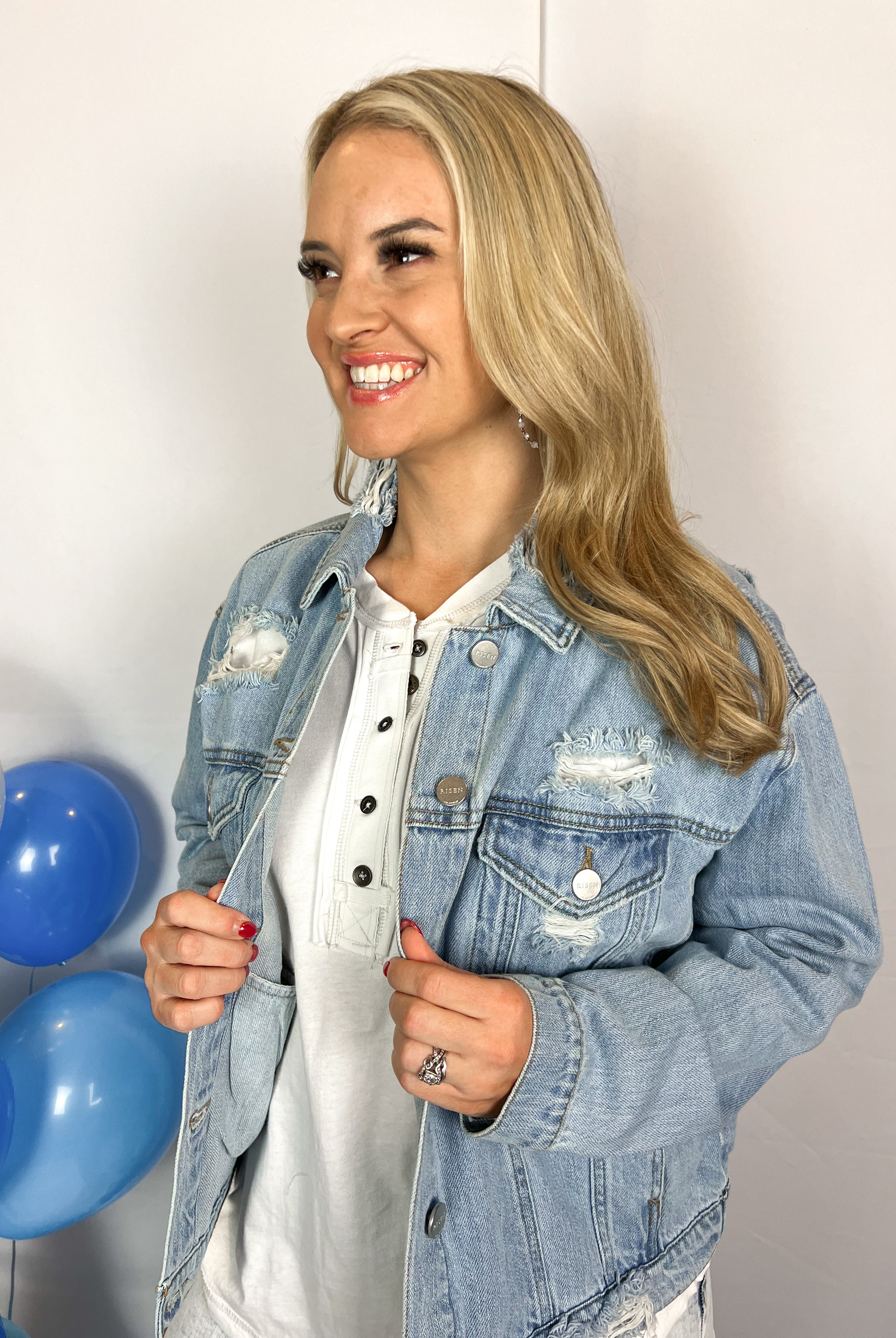 Keeping It Cool Risen Denim Jacket-170 Jackets/Outerwear-Risen-The Lovely Closet, Women's Fashion Boutique in Alexandria, KY