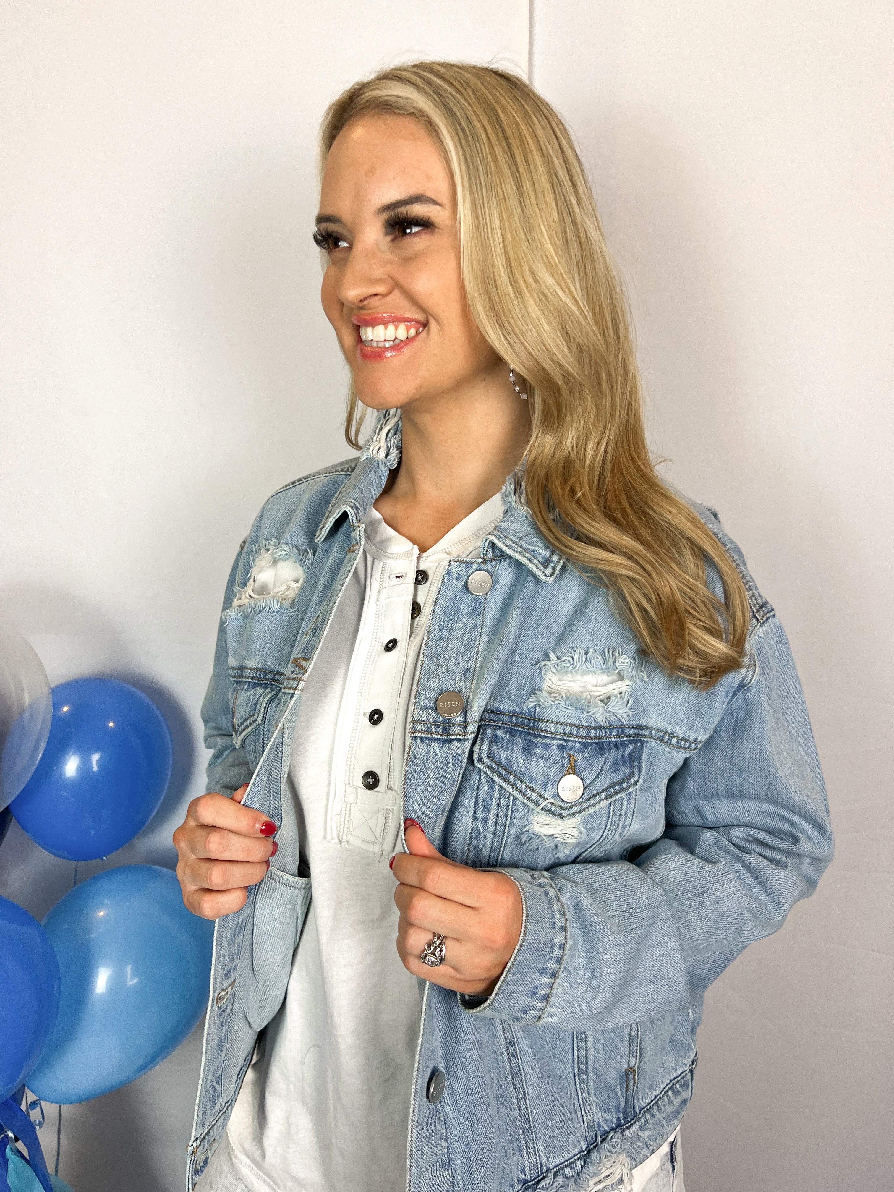 Keeping It Cool Risen Denim Jacket-170 Jackets/Outerwear-The Lovely Closet-The Lovely Closet, Women's Fashion Boutique in Alexandria, KY
