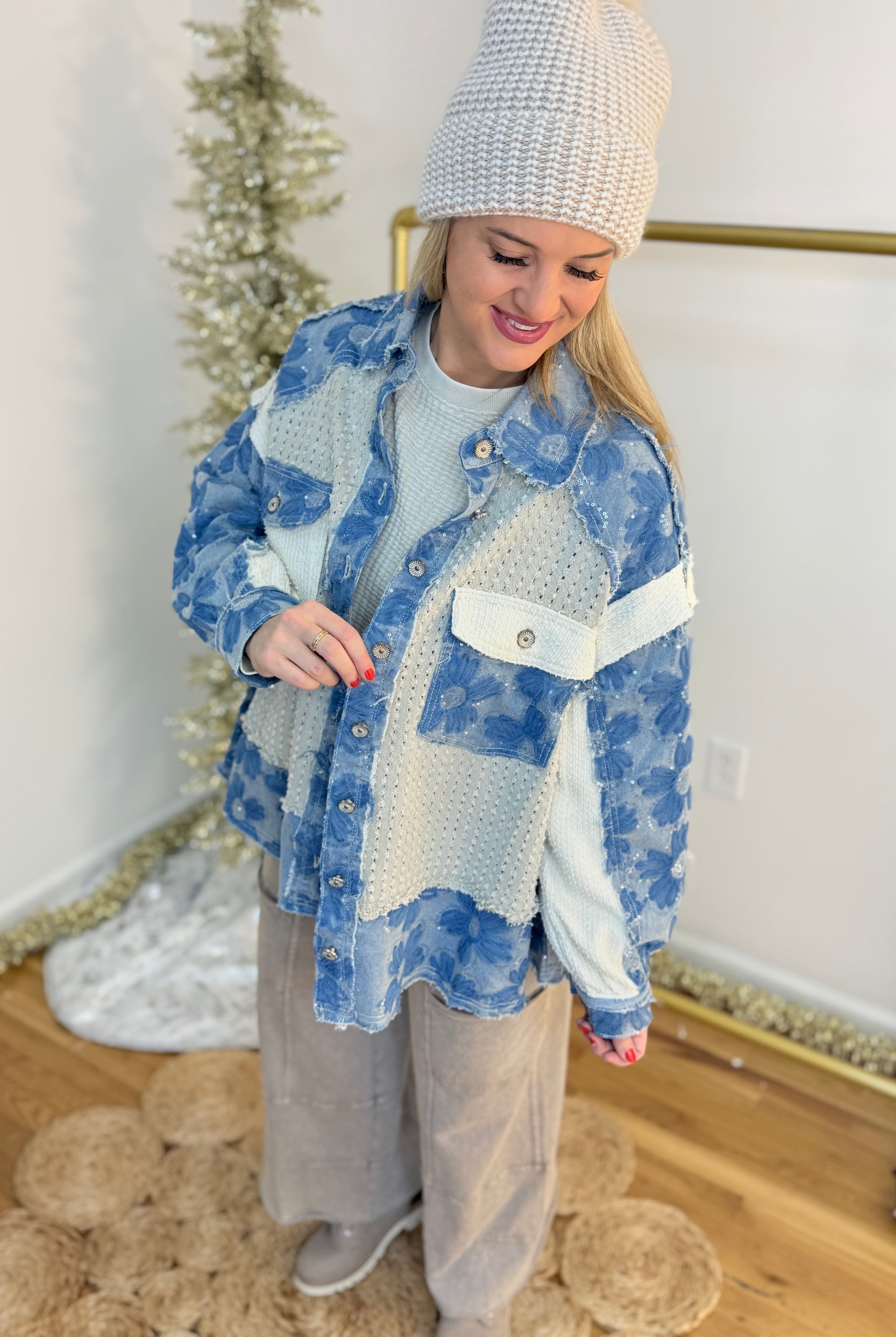 Denim Embellished & Patchwork Jacket-170 Jackets/Outerwear-POL-The Lovely Closet, Women's Fashion Boutique in Alexandria, KY