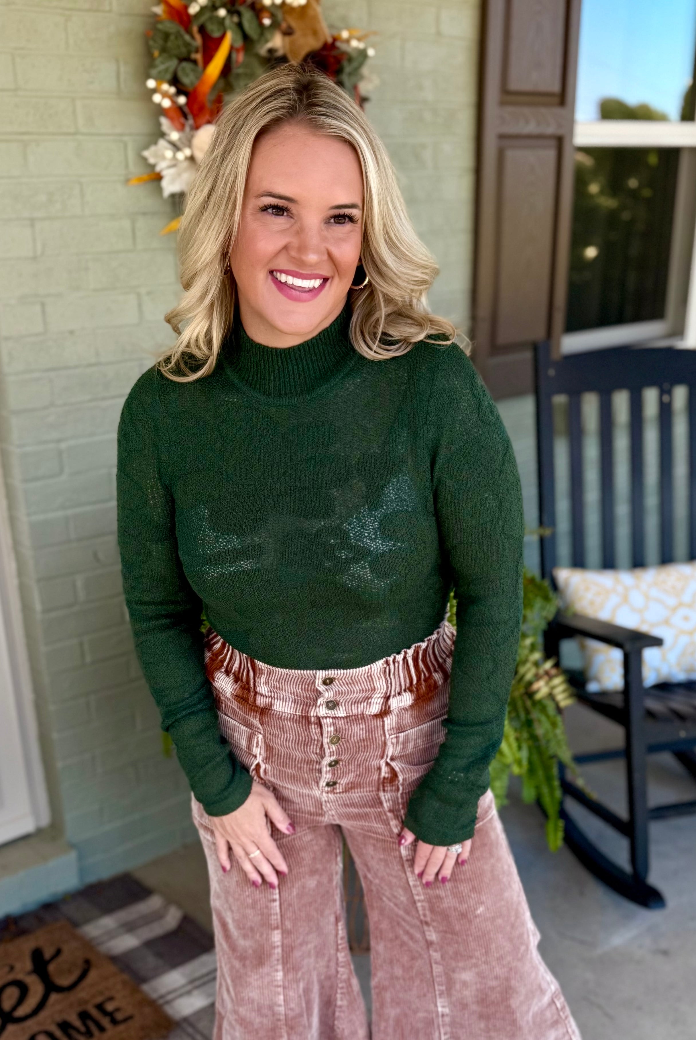 Harvest Moon Floral Jacquard Top - Hunter Green-110 Long Sleeve Top-Anniewear-The Lovely Closet, Women's Fashion Boutique in Alexandria, KY