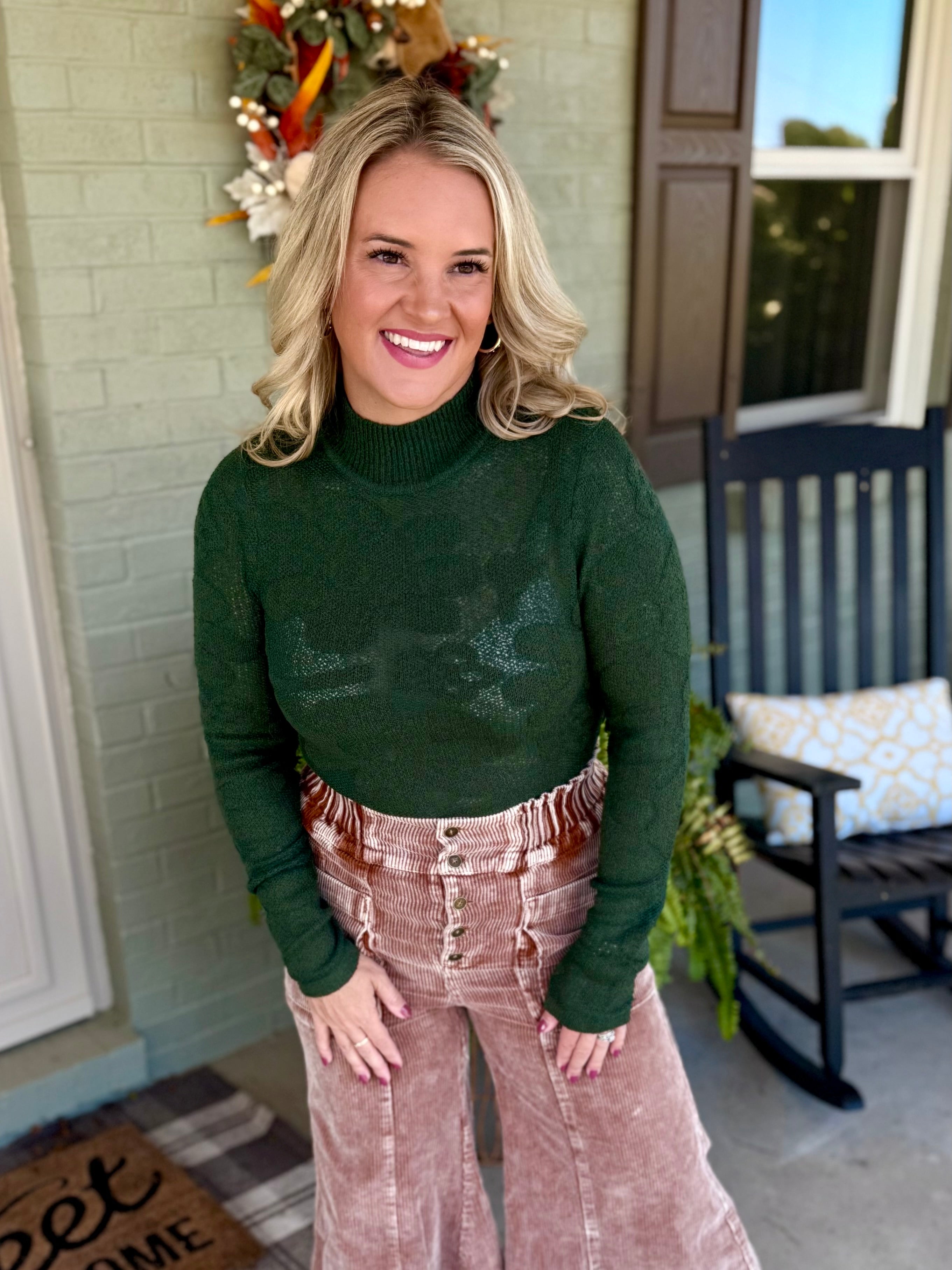 Harvest Moon Floral Jacquard Top - Hunter Green-110 Long Sleeve Top-Anniewear-The Lovely Closet, Women's Fashion Boutique in Alexandria, KY