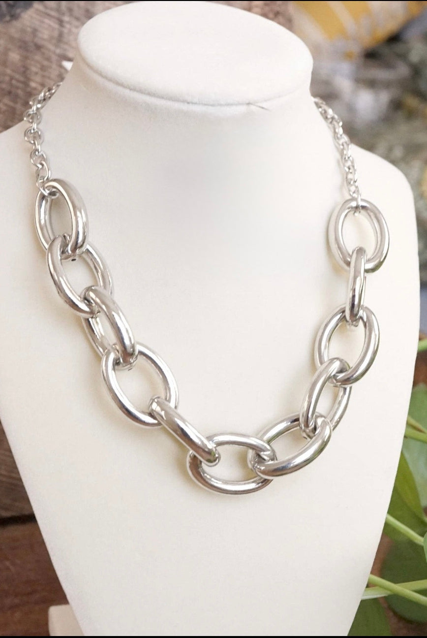 Smooth Chunky Chain Necklace Silver-250 Jewelry-PennyLine inc-The Lovely Closet, Women's Fashion Boutique in Alexandria, KY