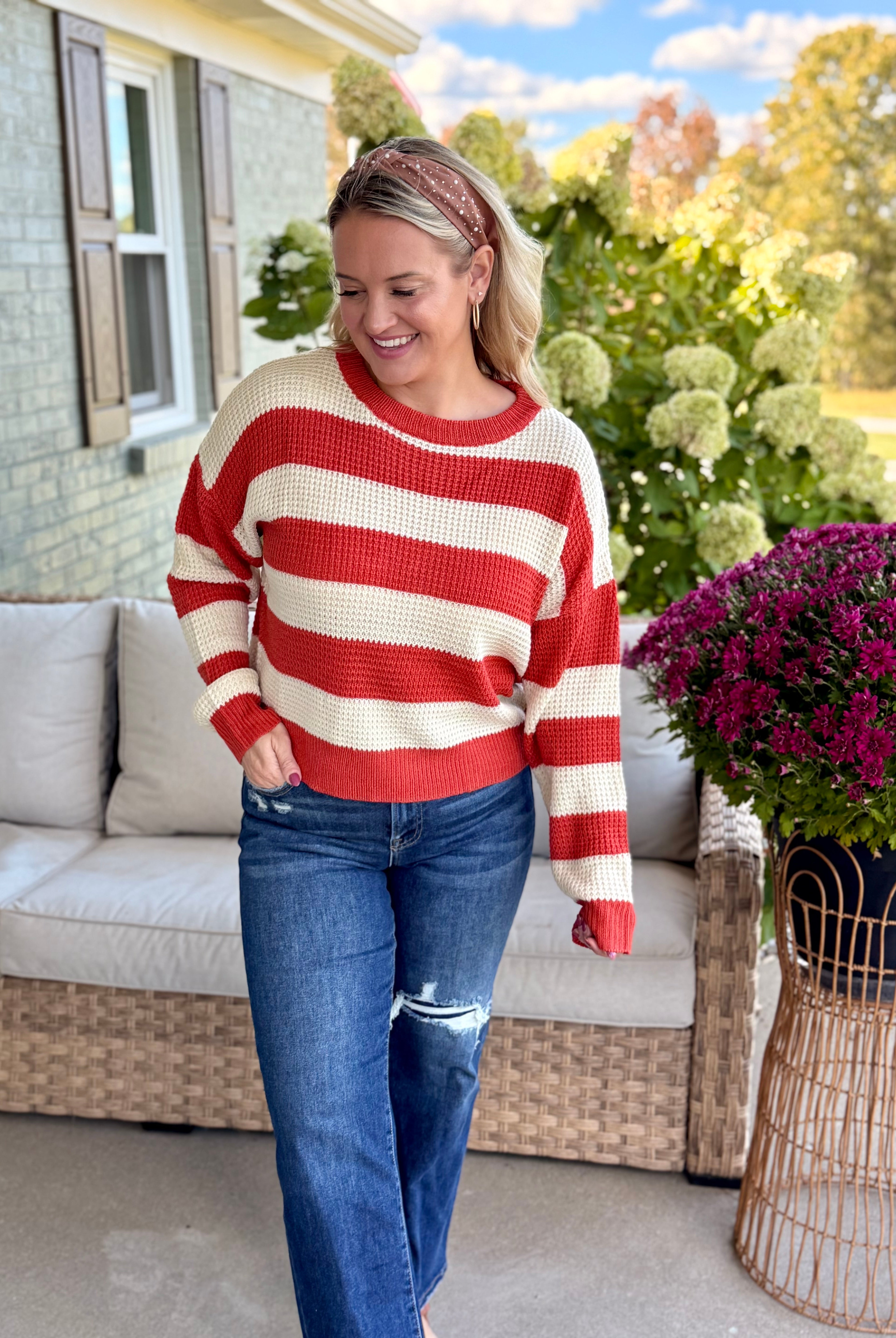 Autumn Breeze Sweater - Brick-140 Sweaters-La Miel-The Lovely Closet, Women's Fashion Boutique in Alexandria, KY