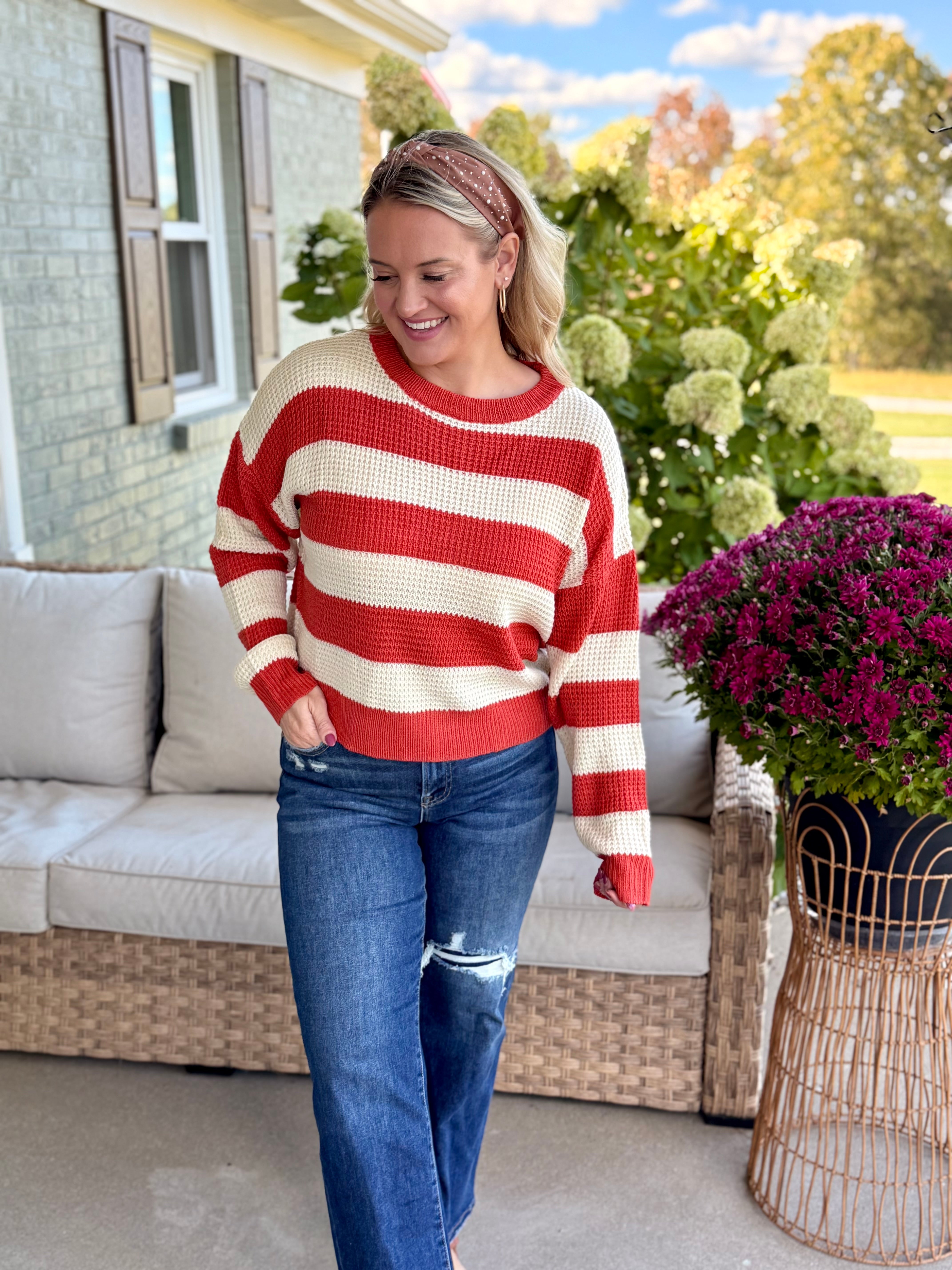 Autumn Breeze Sweater - Brick-140 Sweaters-La Miel-The Lovely Closet, Women's Fashion Boutique in Alexandria, KY