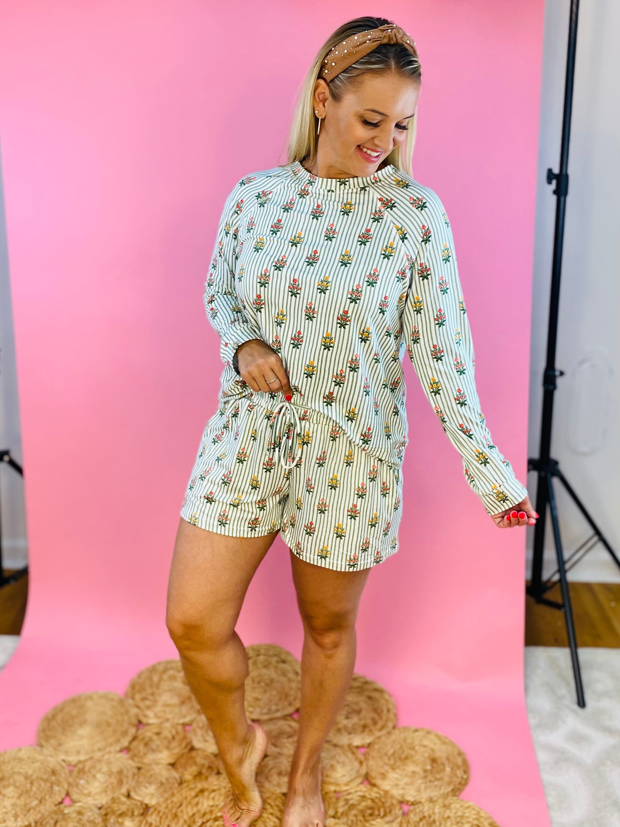 Mary Square Luxury Pajamas - Cottage Stripes-310 Gift-Mary Square-The Lovely Closet, Women's Fashion Boutique in Alexandria, KY