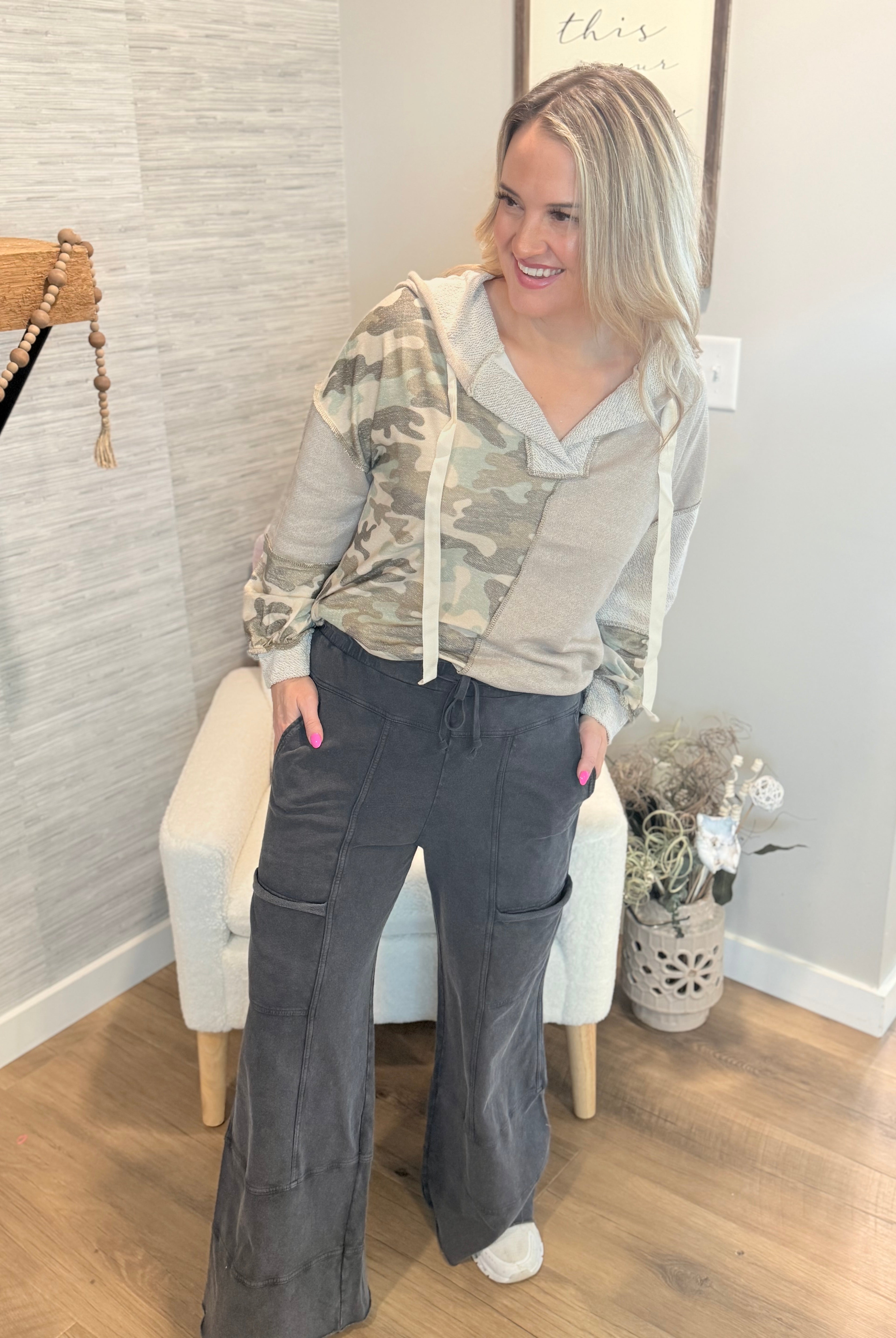 Relaxed Cargo Wide Leg Full Length - Black-240 Pants-easel-The Lovely Closet, Women's Fashion Boutique in Alexandria, KY