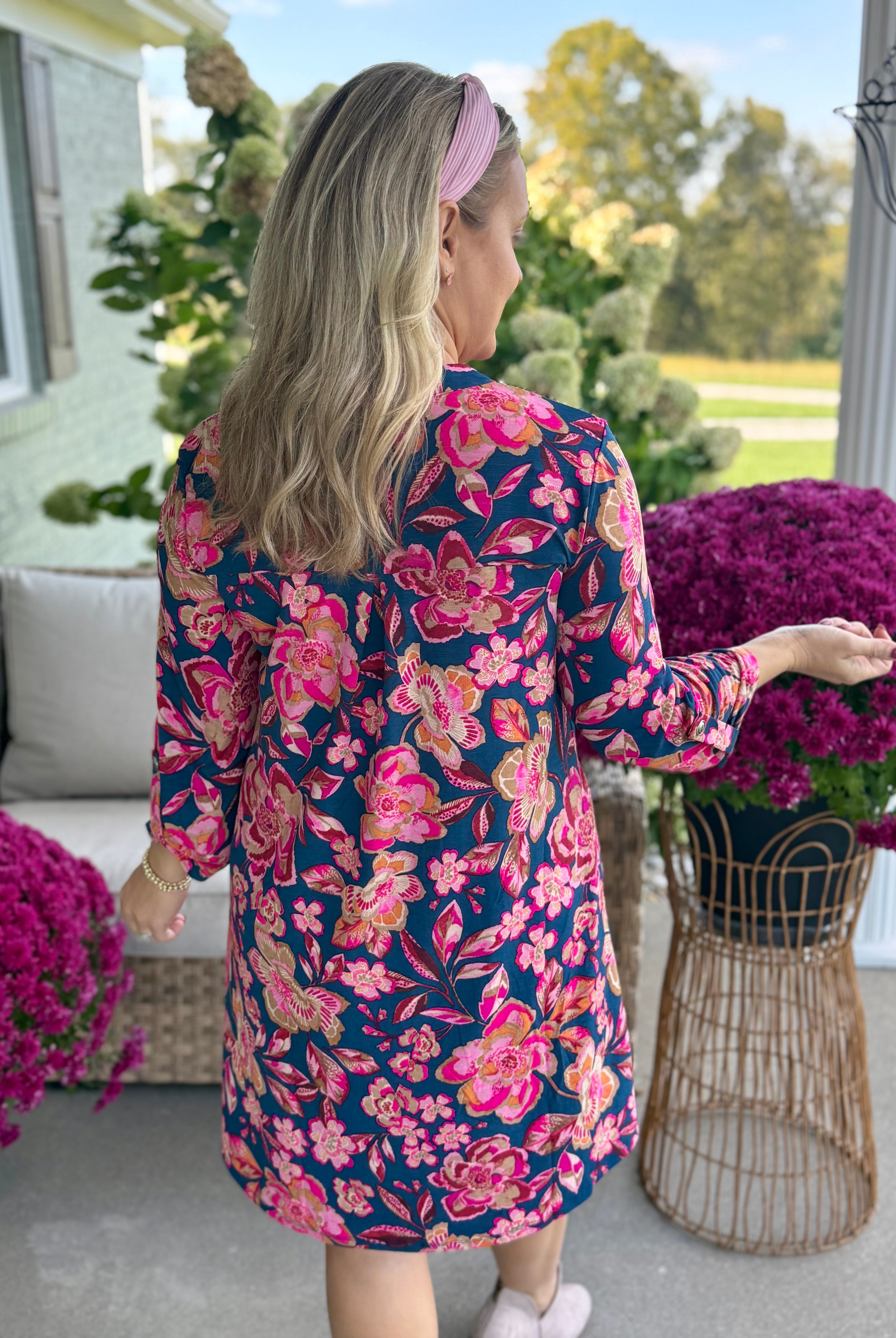 Everly Essential Dress - Pink & Teal Print-180 Dresses-Donation Pink-The Lovely Closet, Women's Fashion Boutique in Alexandria, KY